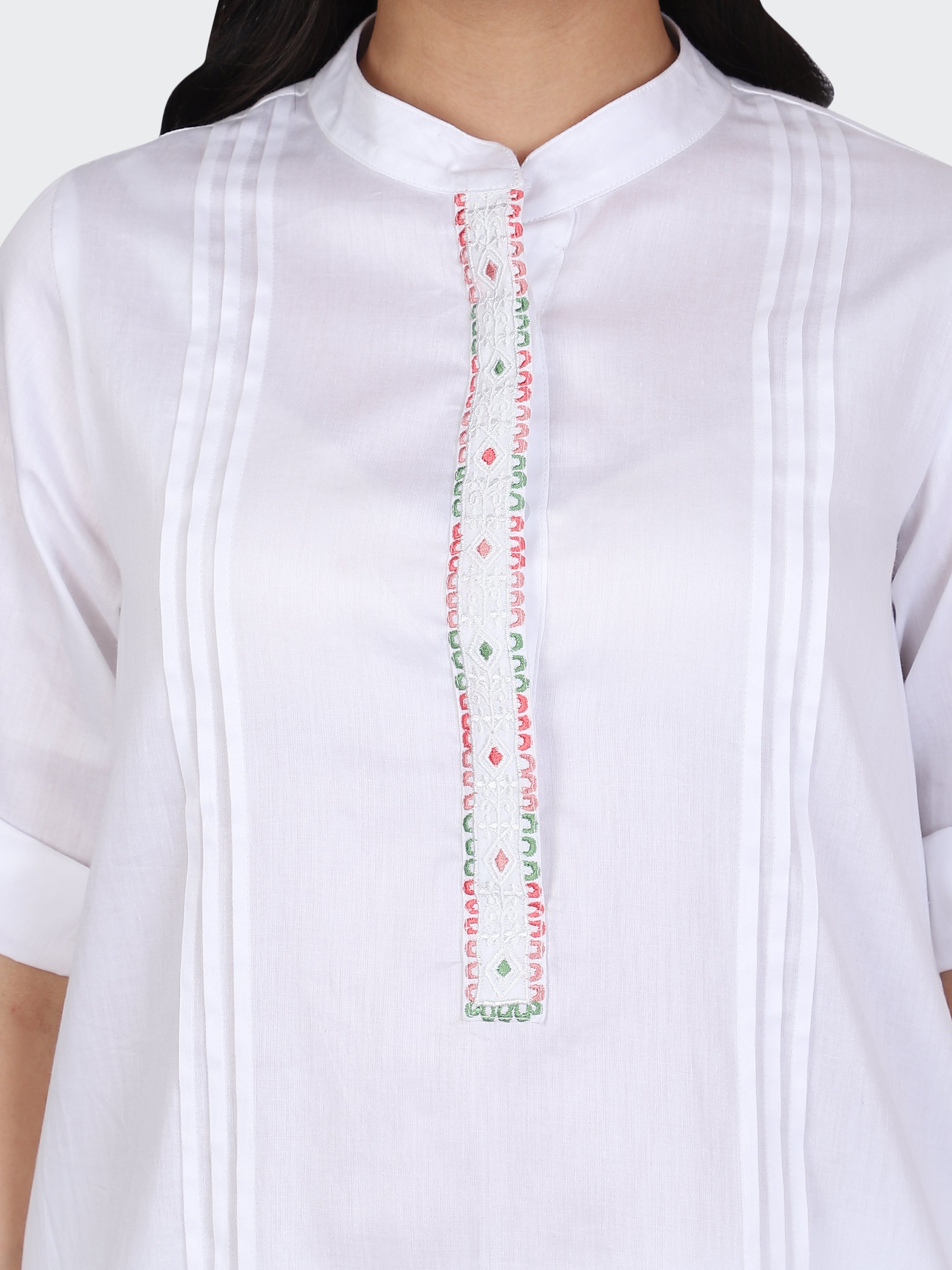 KURTA SET FEATURING FRONT EMBROIDERY AND SALWAR-WHITE