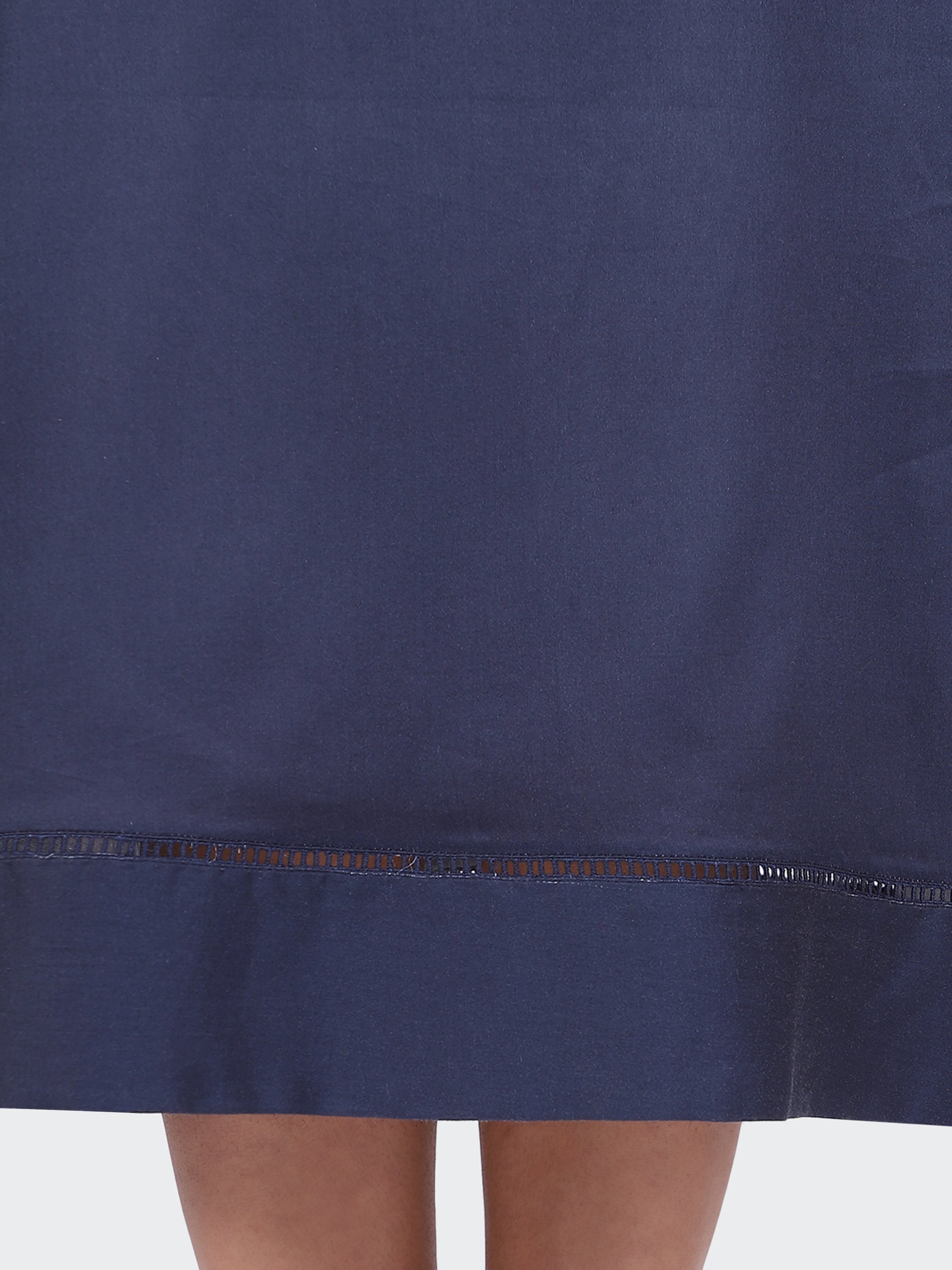 COLLARED DRESS FEATURING LACE ON SLEEVES AND BOTTOM-NAVY