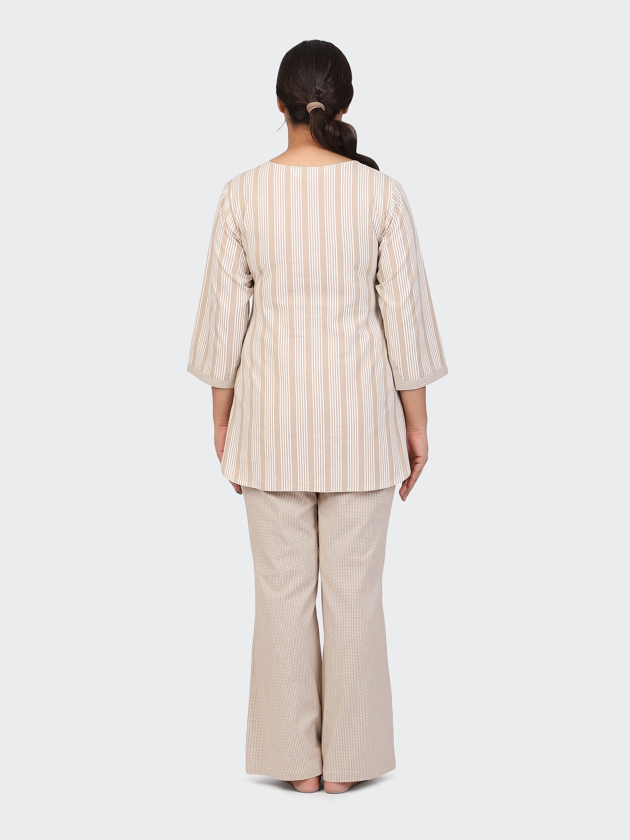 FINE COTTON COMFORTABLE CO-ORD SET-BEIGE