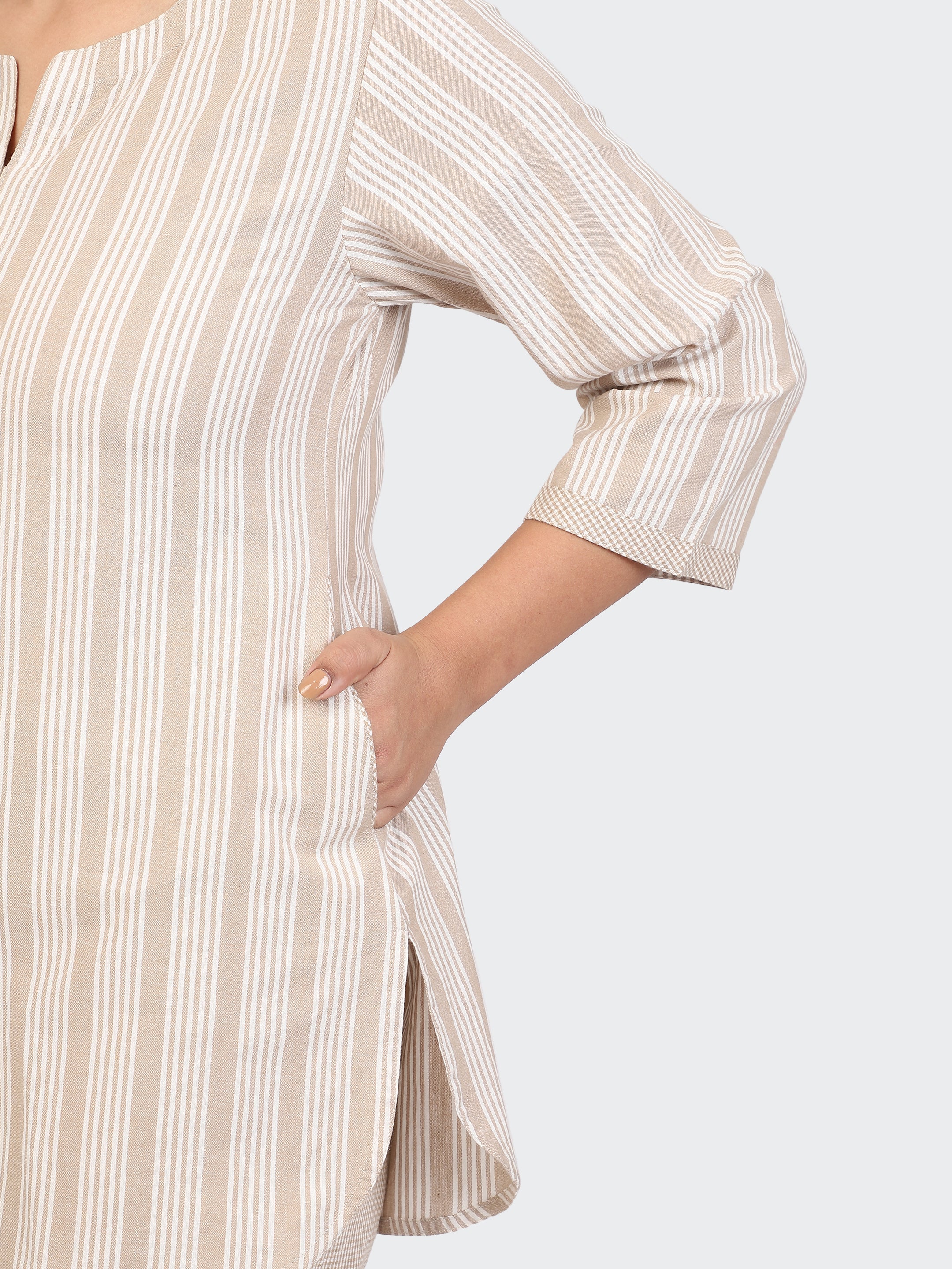 FINE COTTON COMFORTABLE CO-ORD SET-BEIGE