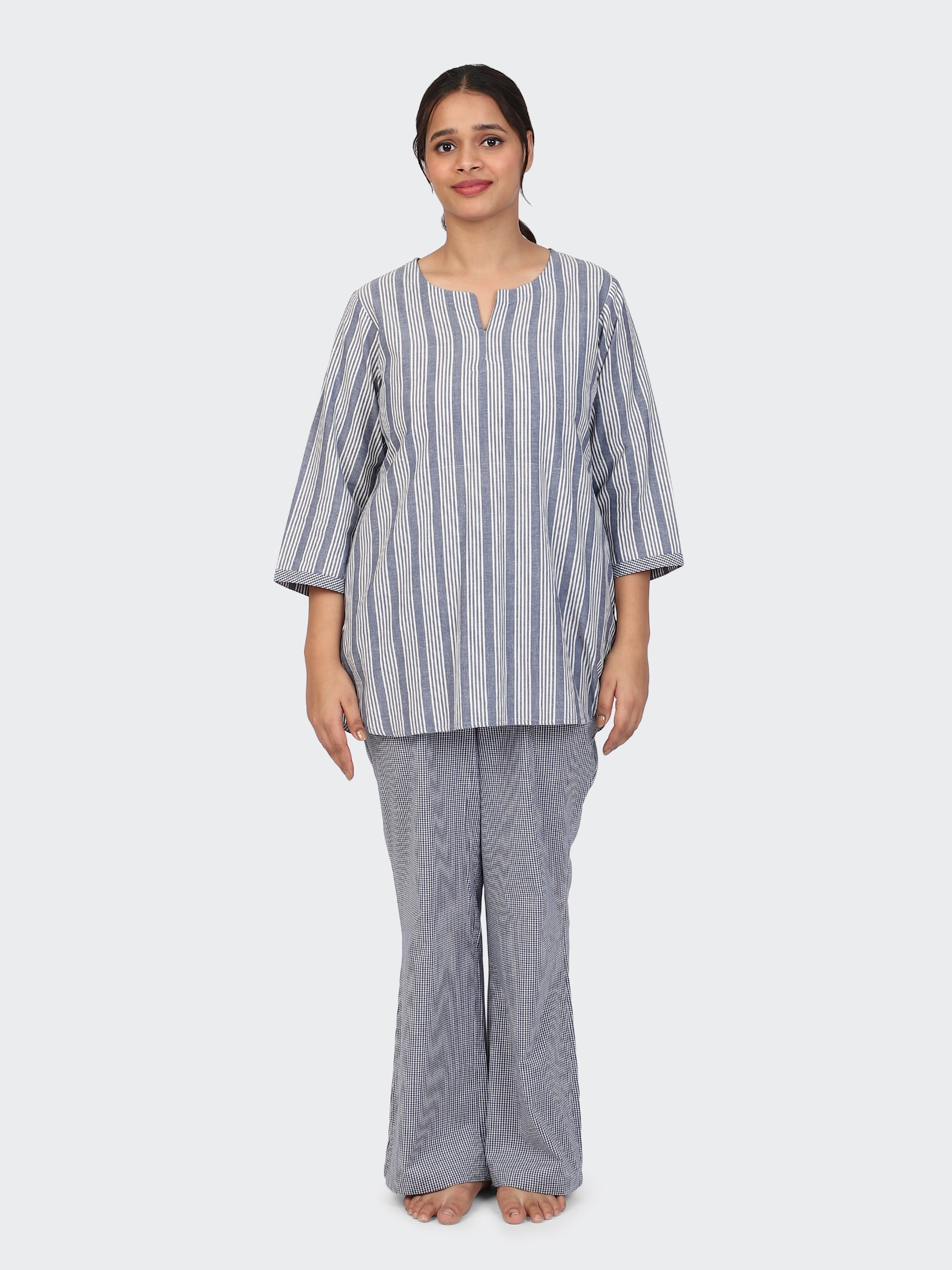 FINE COTTON COMFORTABLE CO-ORD SET-BLUE