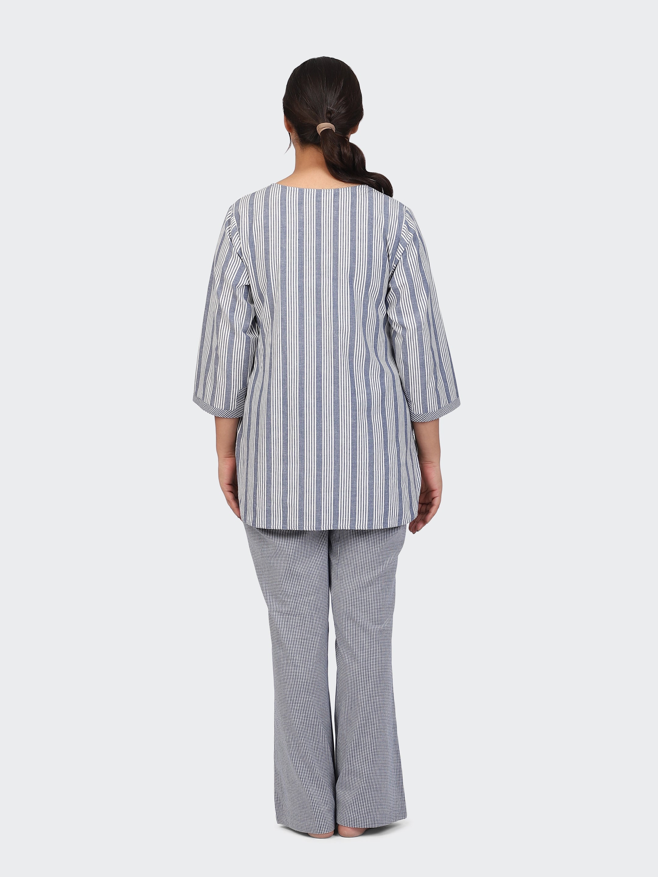 FINE COTTON COMFORTABLE CO-ORD SET-BLUE