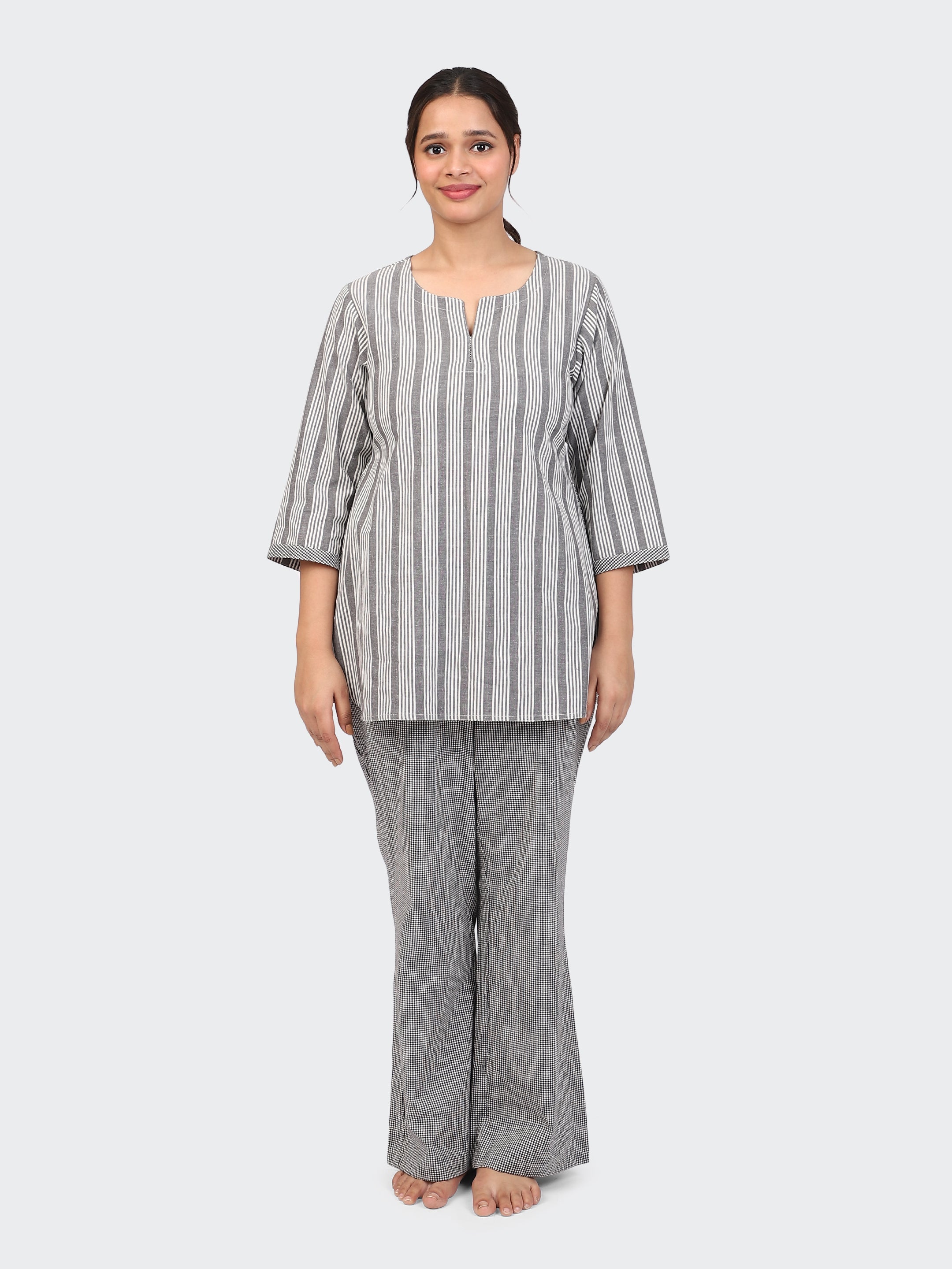 FINE COTTON COMFORTABLE CO-ORD SET-GREY