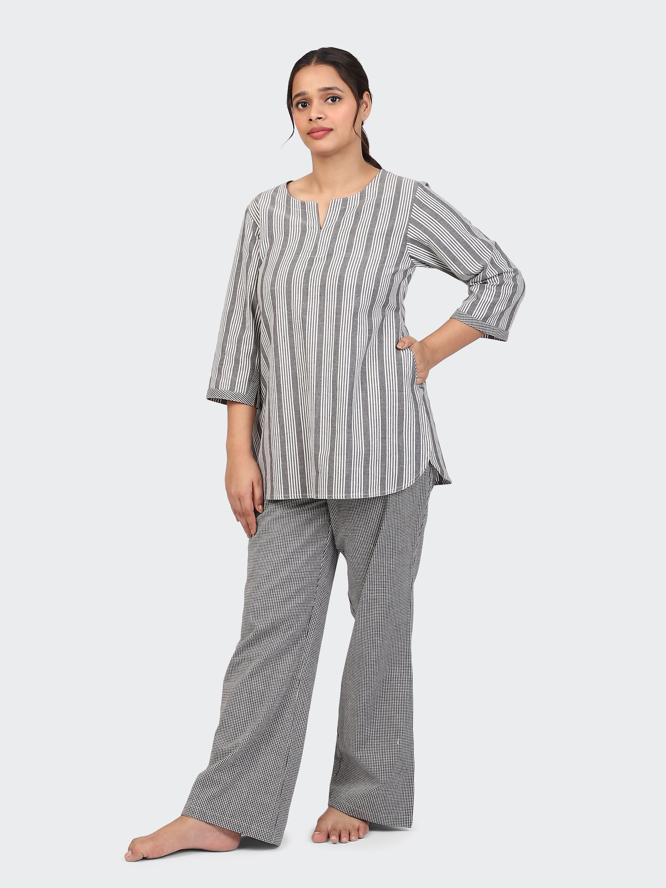 FINE COTTON COMFORTABLE CO-ORD SET-GREY