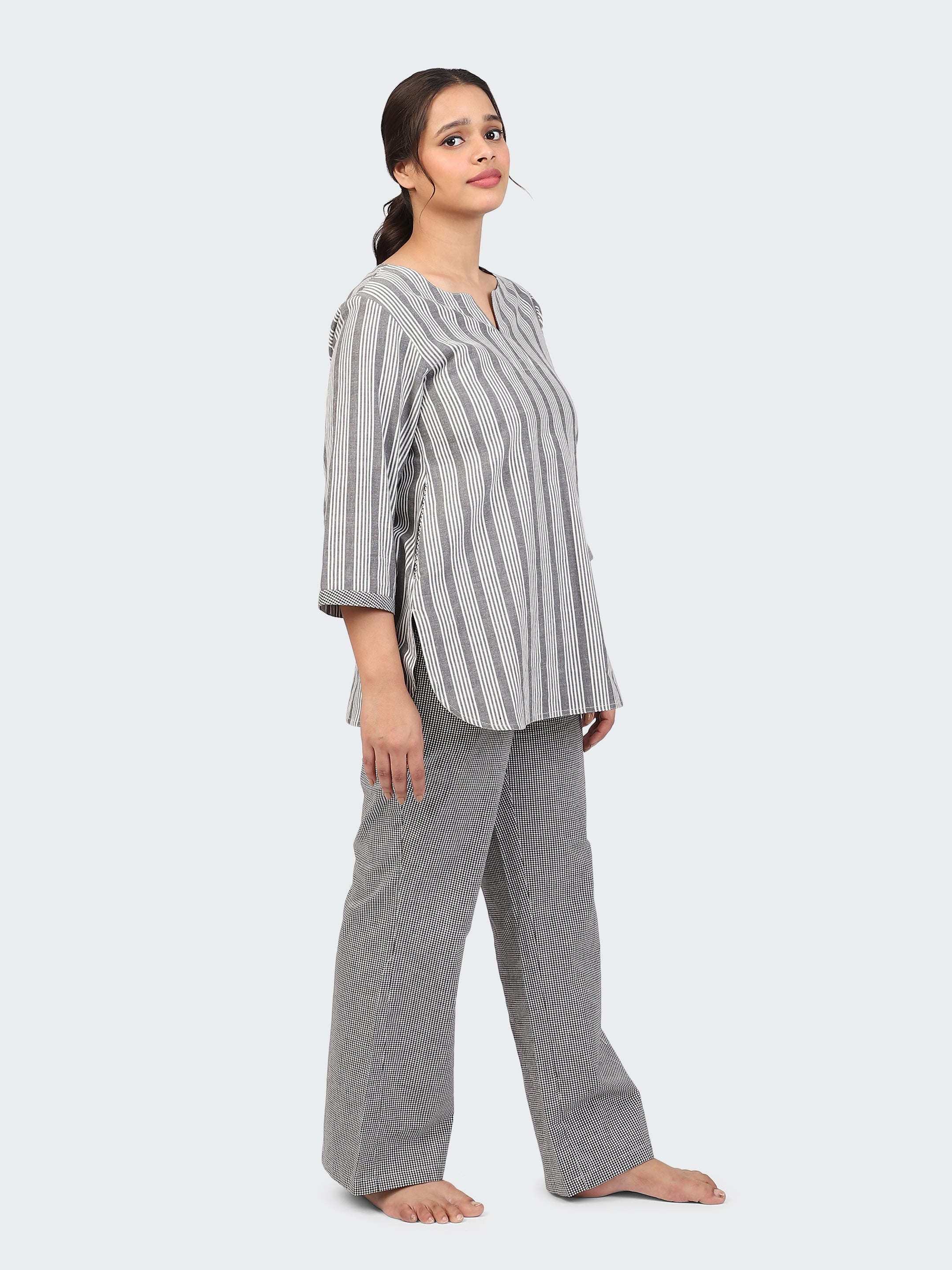 FINE COTTON COMFORTABLE CO-ORD SET-GREY