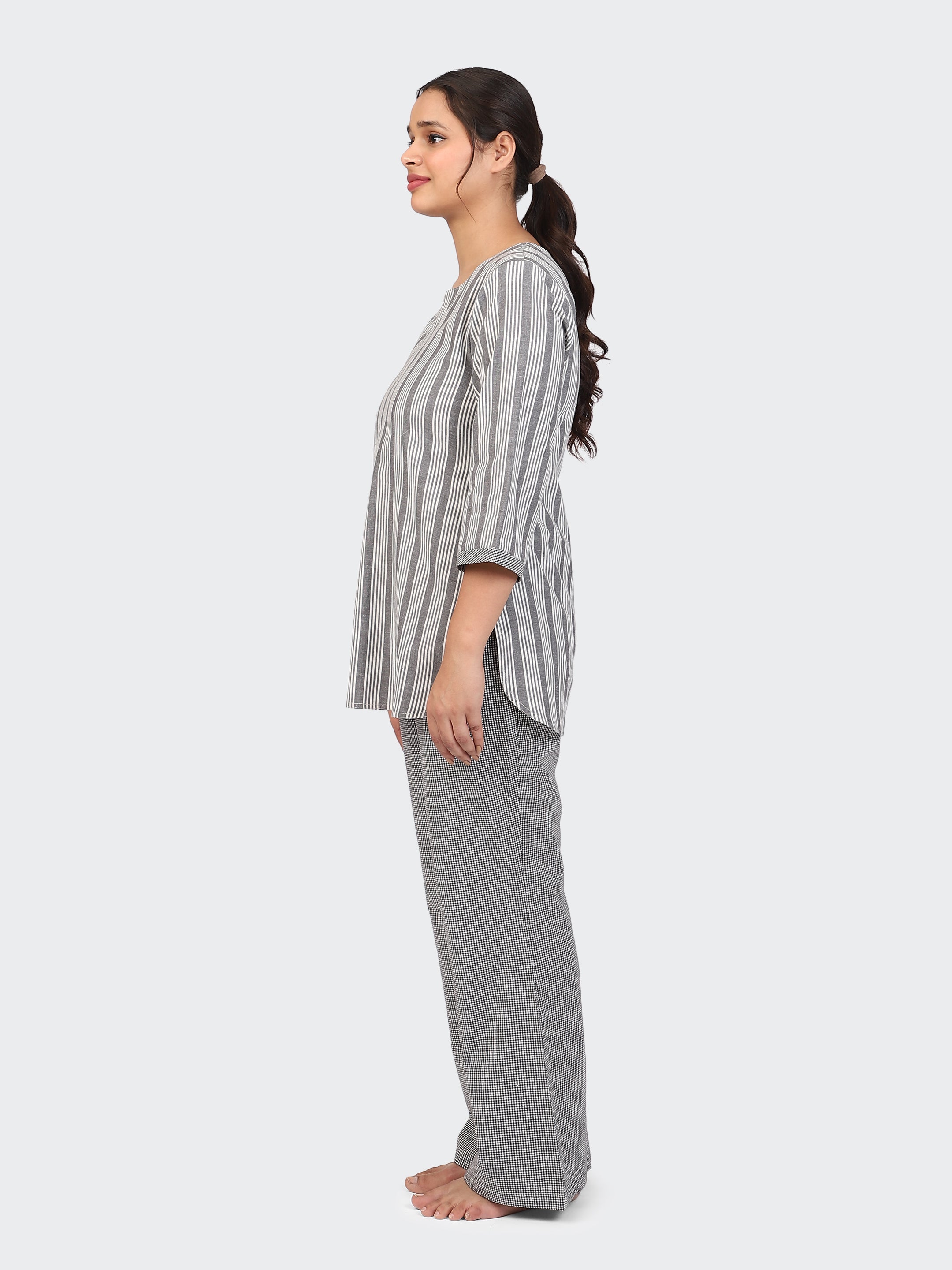 FINE COTTON COMFORTABLE CO-ORD SET-GREY