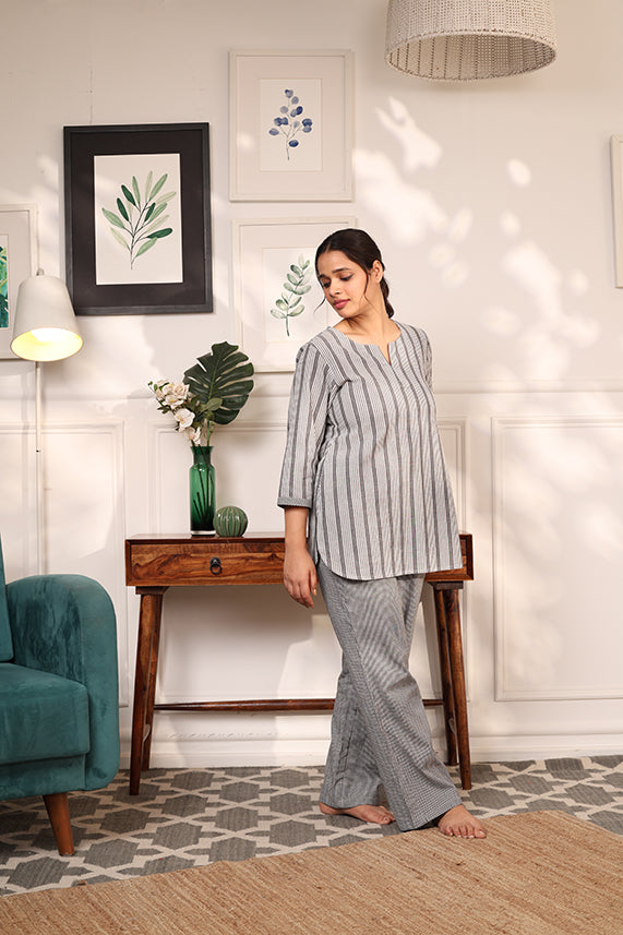 FINE COTTON COMFORTABLE CO-ORD SET-GREY