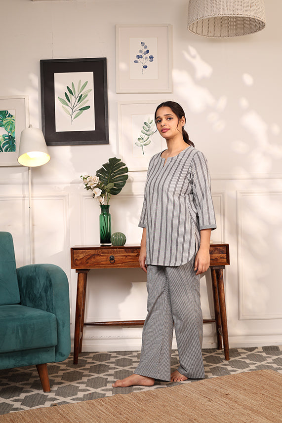 FINE COTTON COMFORTABLE CO-ORD SET-GREY