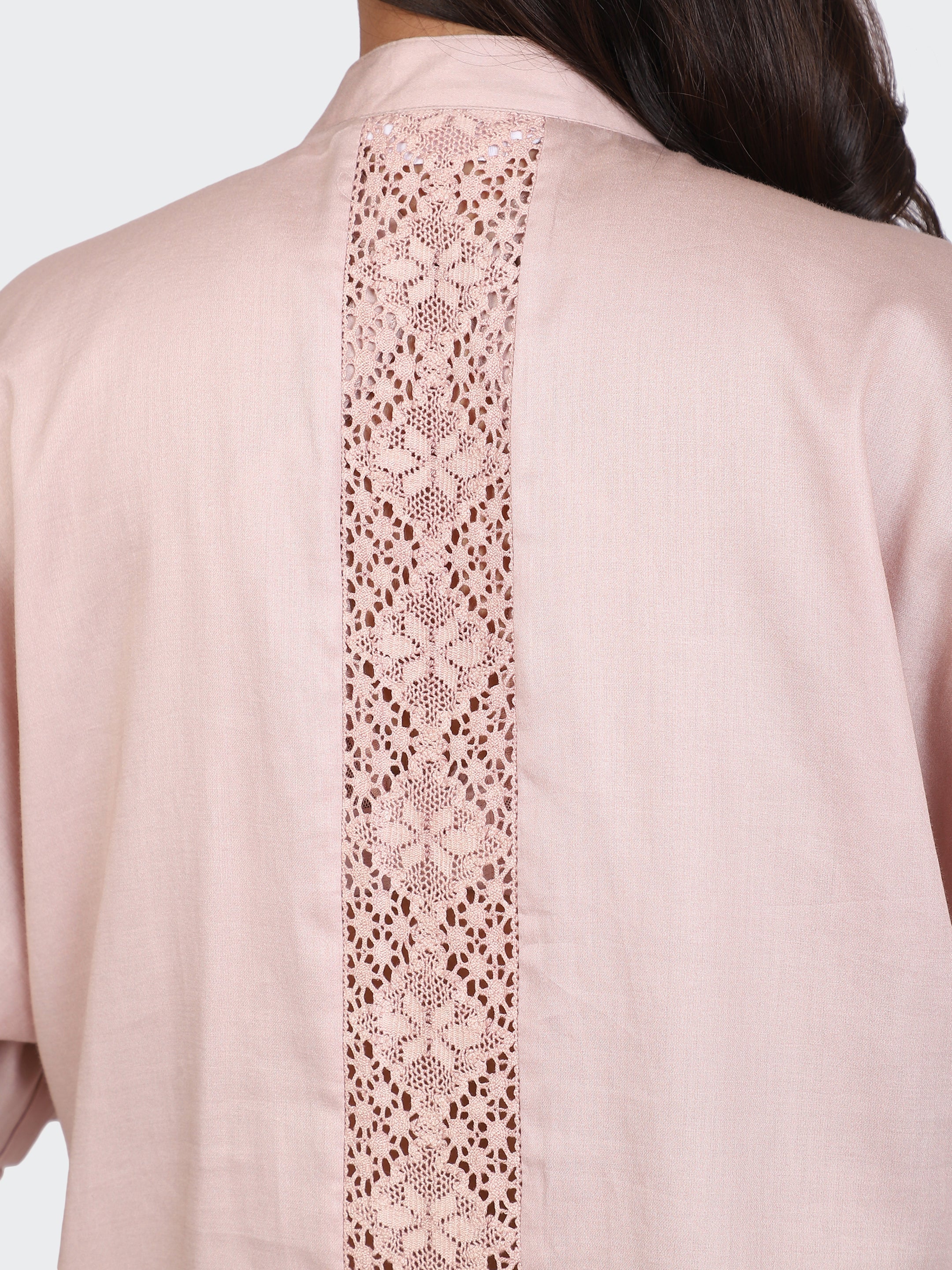 CO-ORDS KIMONO SLEEVES AND DECORATIVE LACE AT BACK-DUSTY ROSE