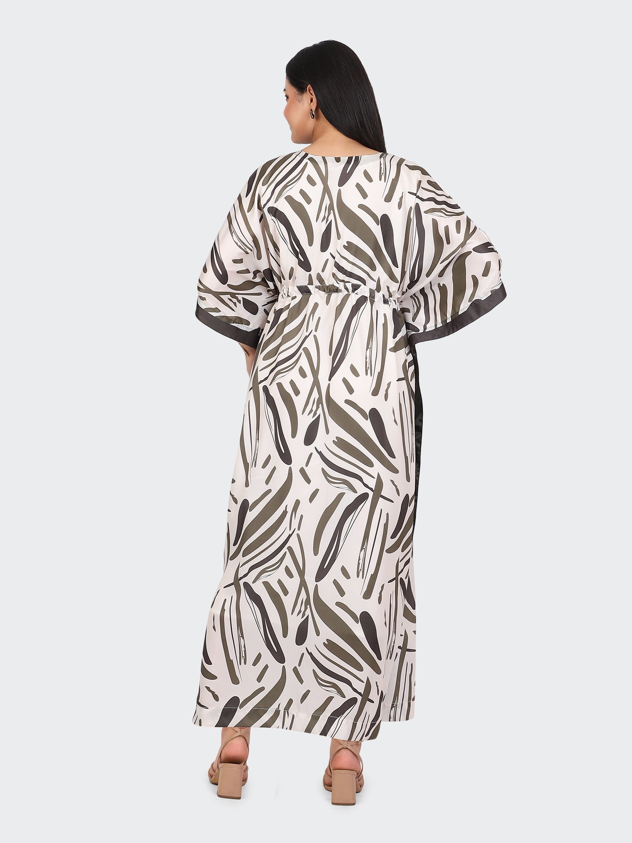 FLOOR-LENGTH KAFTAN DRESS FEATURING STRING AT WAIST AND TASSELS-GREEN