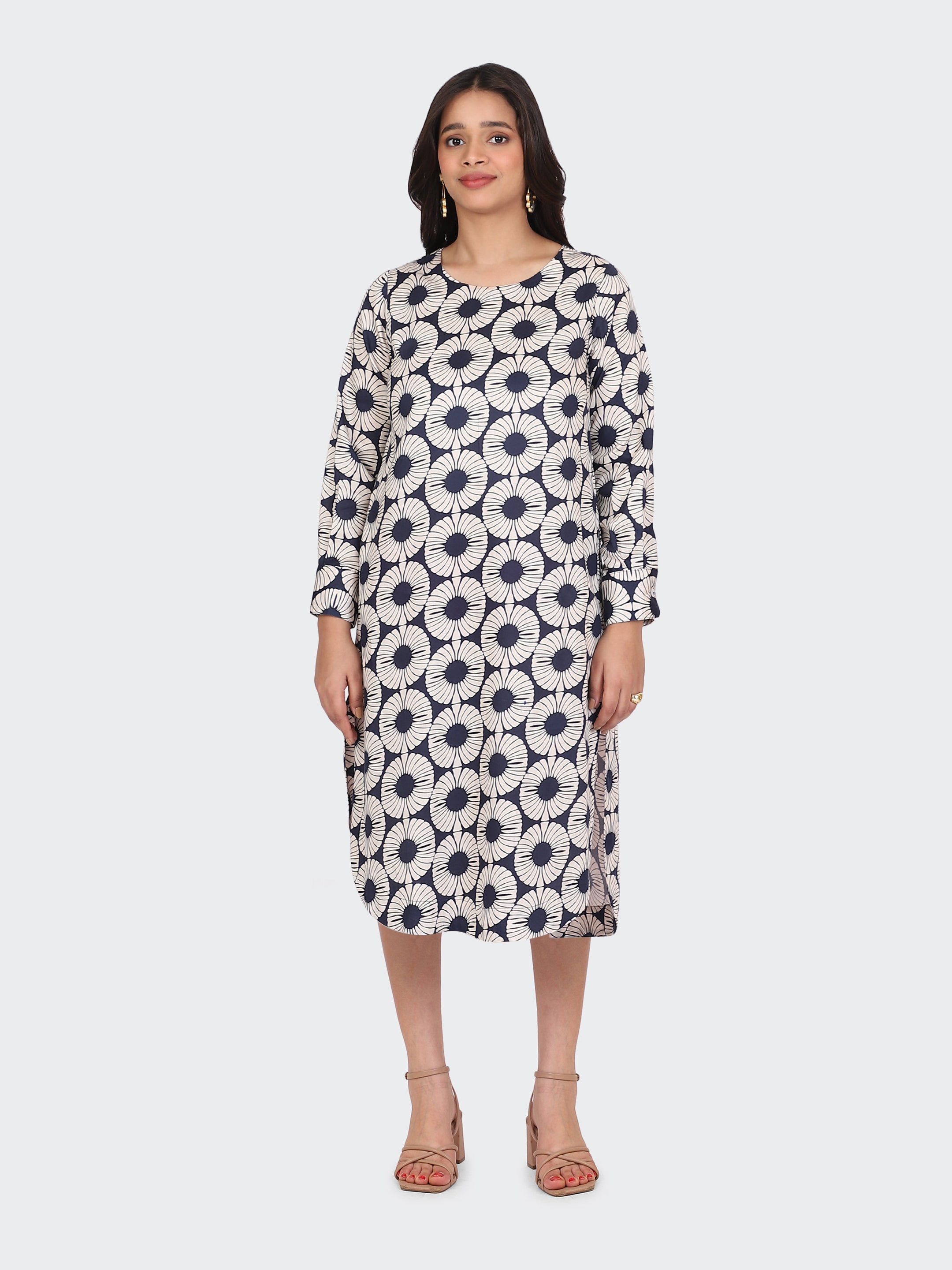 SPRING CALF-LENGTH DRESS-NAVY