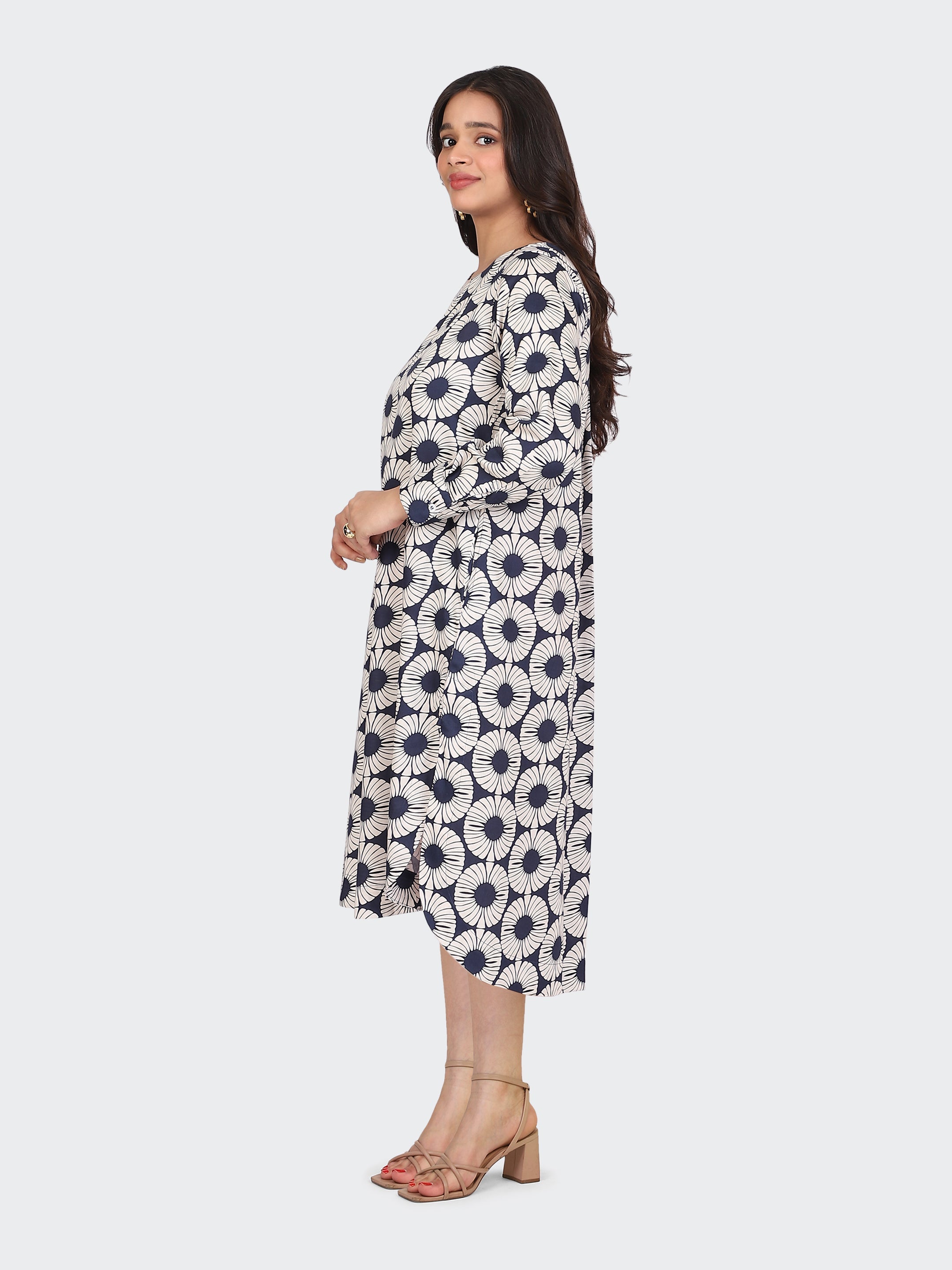 SPRING CALF-LENGTH DRESS-NAVY