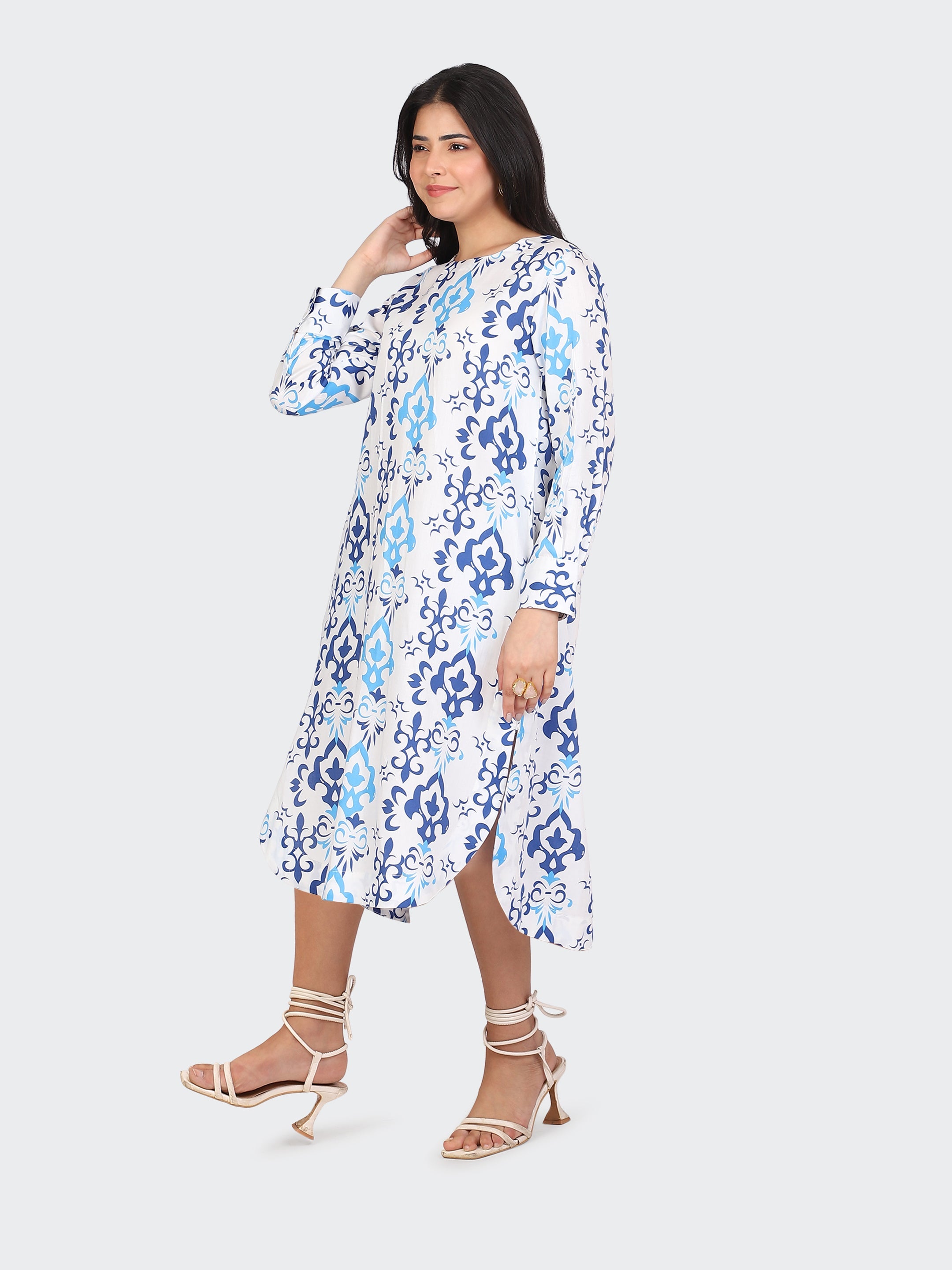 SPRING CALF-LENGTH DRESS-BLUE