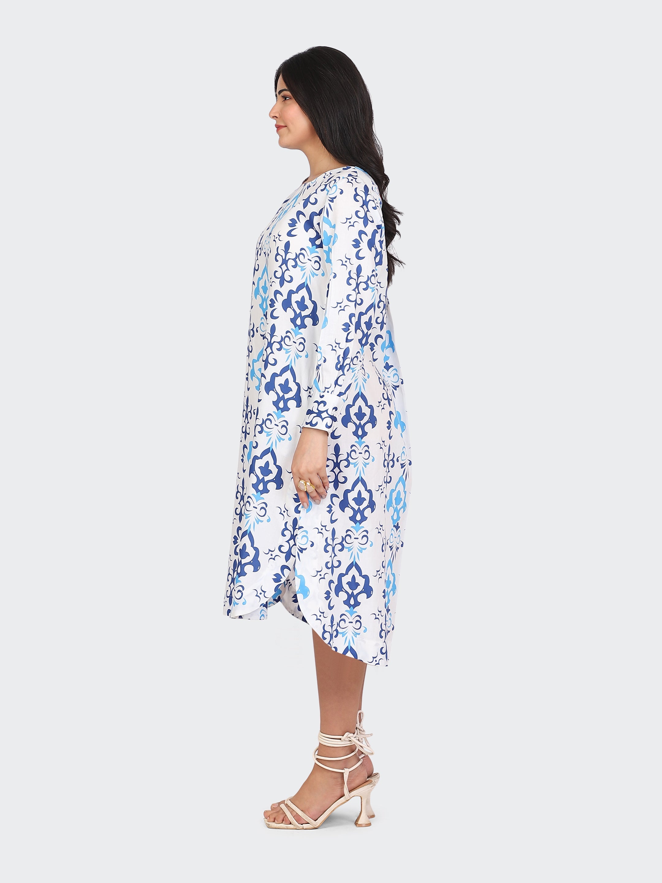 SPRING CALF-LENGTH DRESS-BLUE