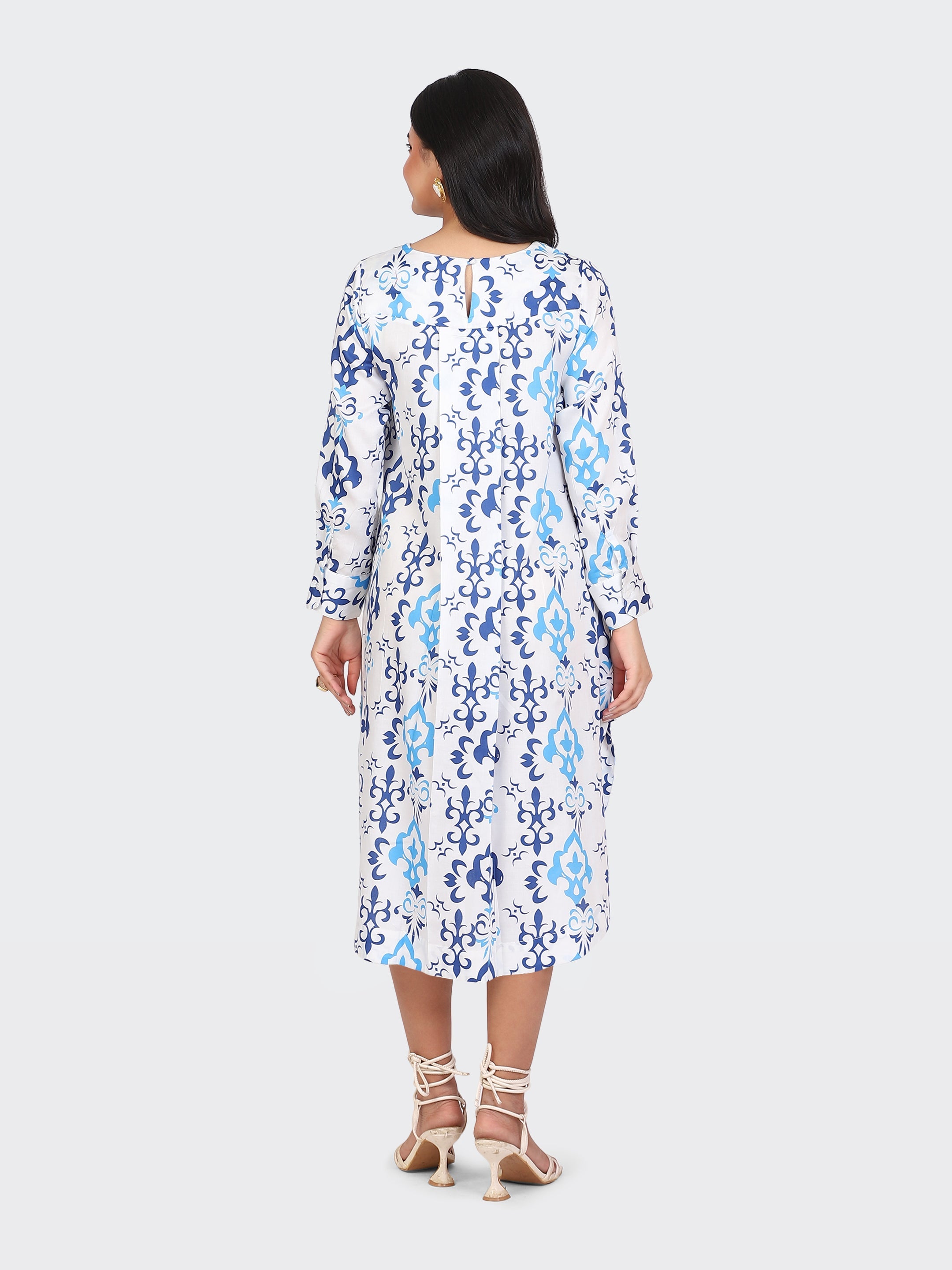 SPRING CALF-LENGTH DRESS-BLUE