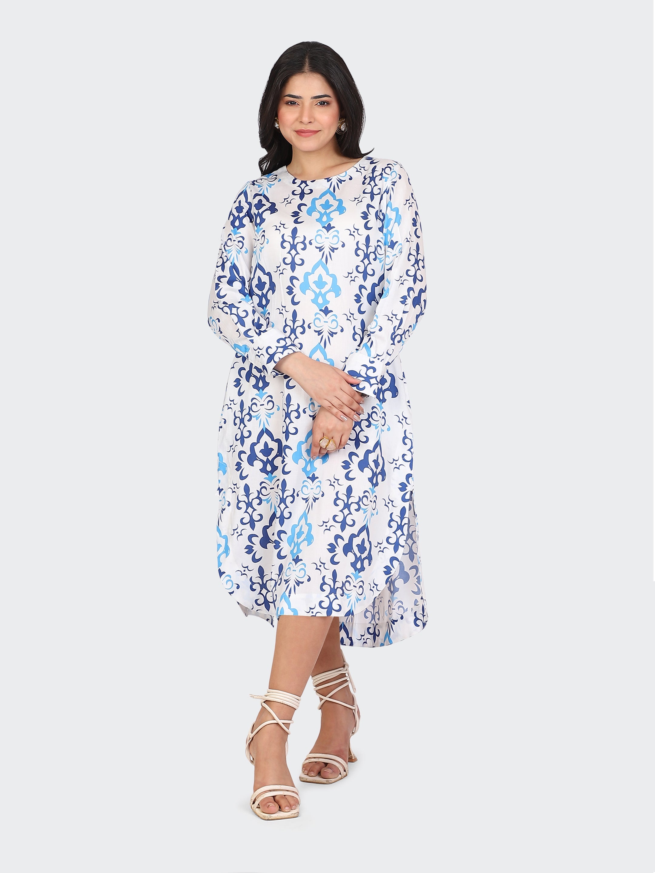 SPRING CALF-LENGTH DRESS-BLUE