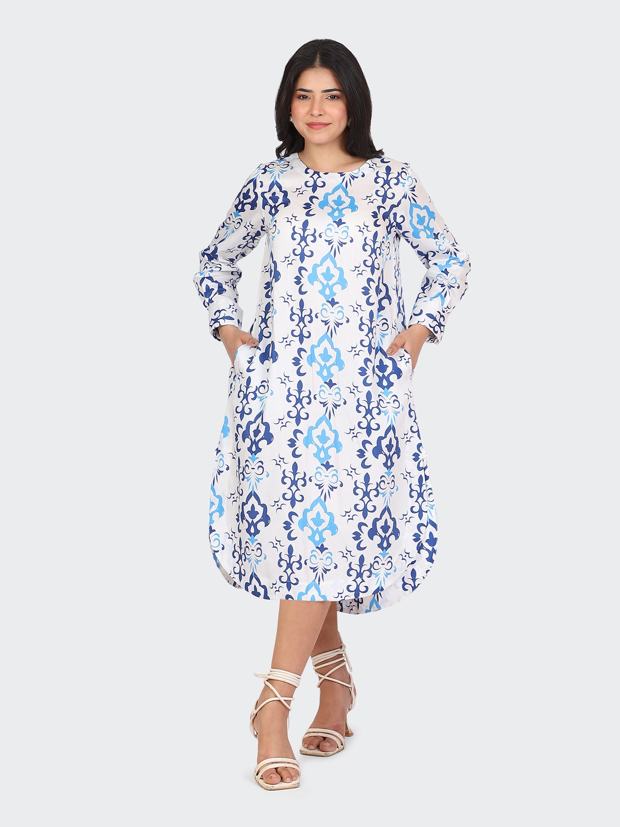 SPRING CALF-LENGTH DRESS-BLUE