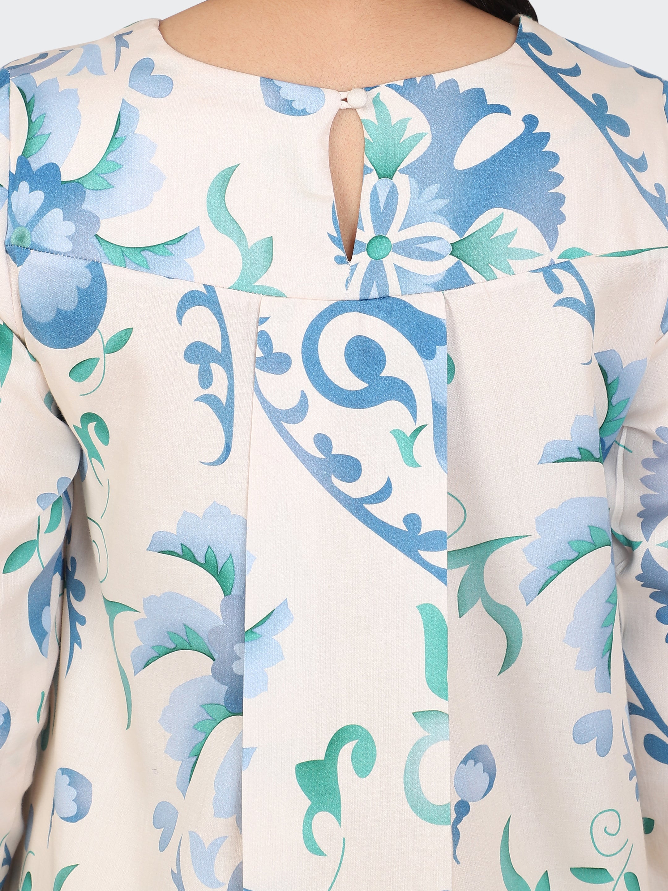 SPRING CALF-LENGTH DRESS-SKYBLUE