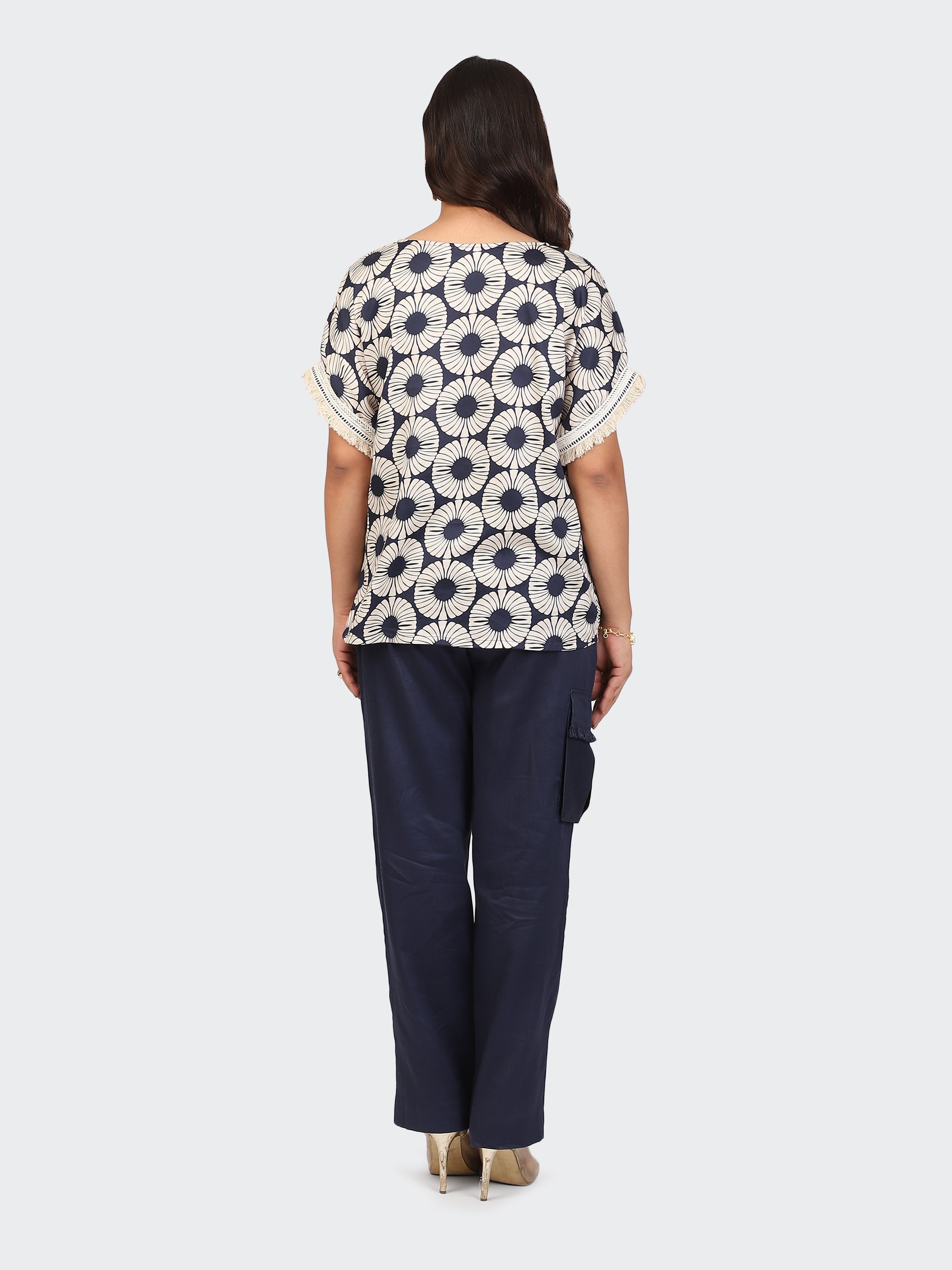 CO-ORDS BOHEMIAN LOOK, PANT FEATURING CARGO POCKET ON SIDE-NAVY