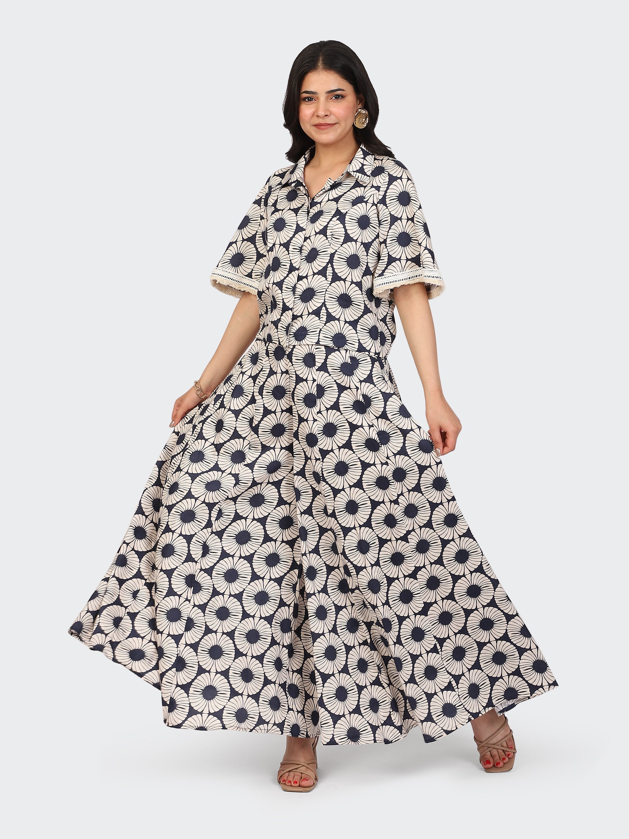 CO-ORDS BOHEMIAN LOOK, SHORT TOP, AND SHARARA PANT-NAVY