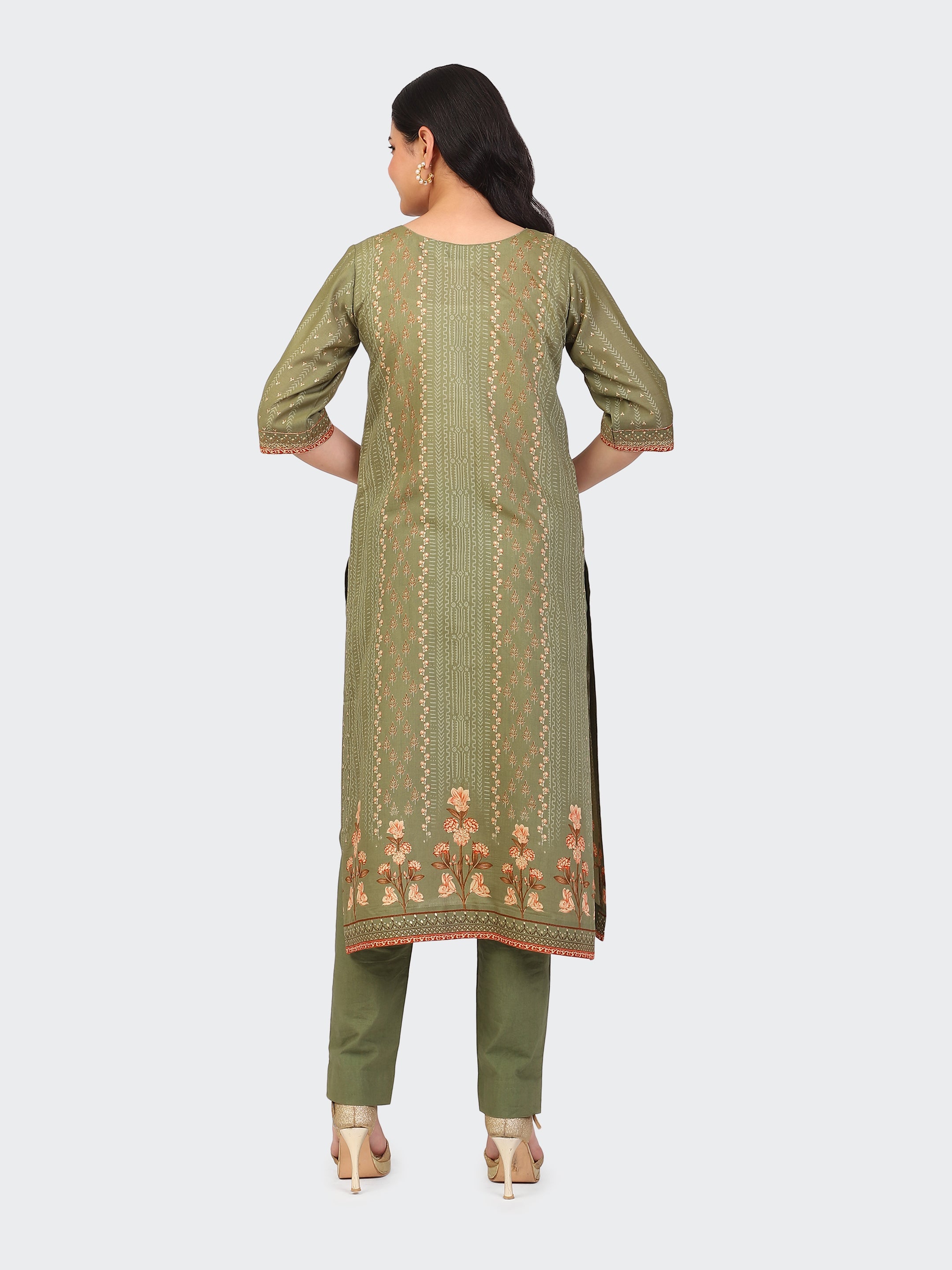 KURTA SET FEATURING HAND-EMBROIDERED FRONT, DUPATTA WITH HAND EMBROIDERY,LACE ALL AROUND-GREEN