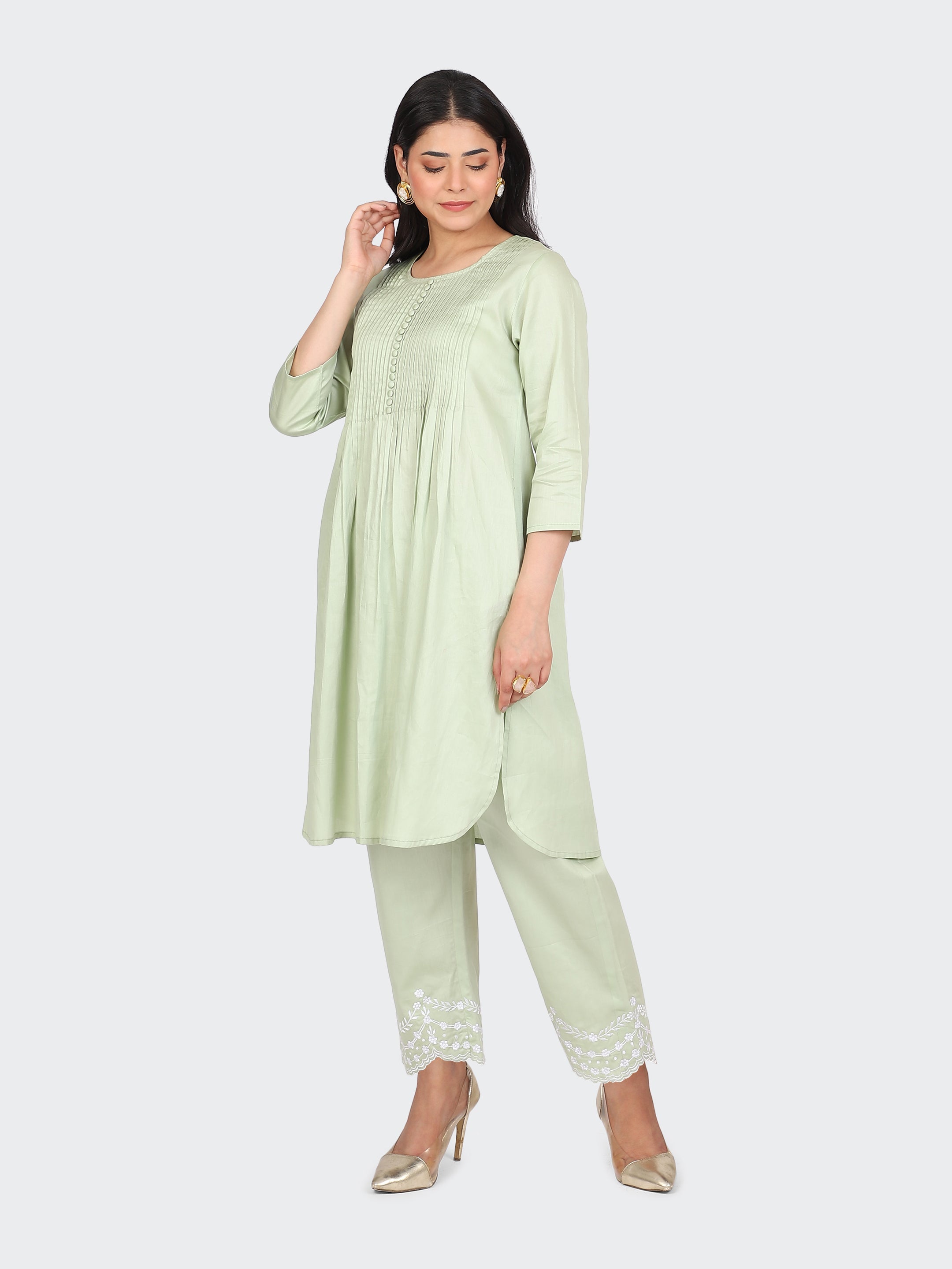 KURTA SET FEATURING PALAZZO, EMBROIDERY ON BOTTOM-MINT