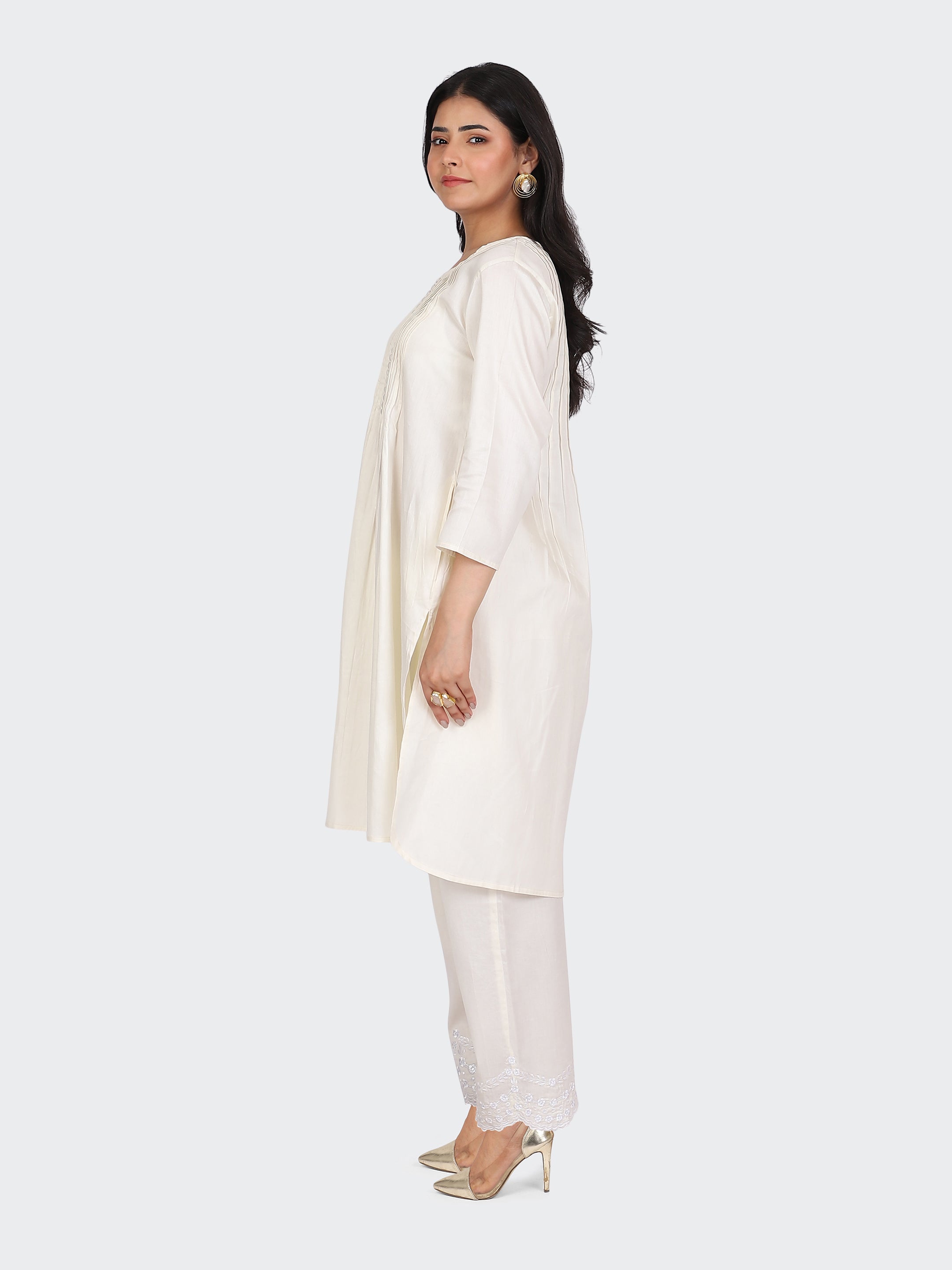 KURTA SET FEATURING PALAZZO, EMBROIDERY ON BOTTOM-CREAM