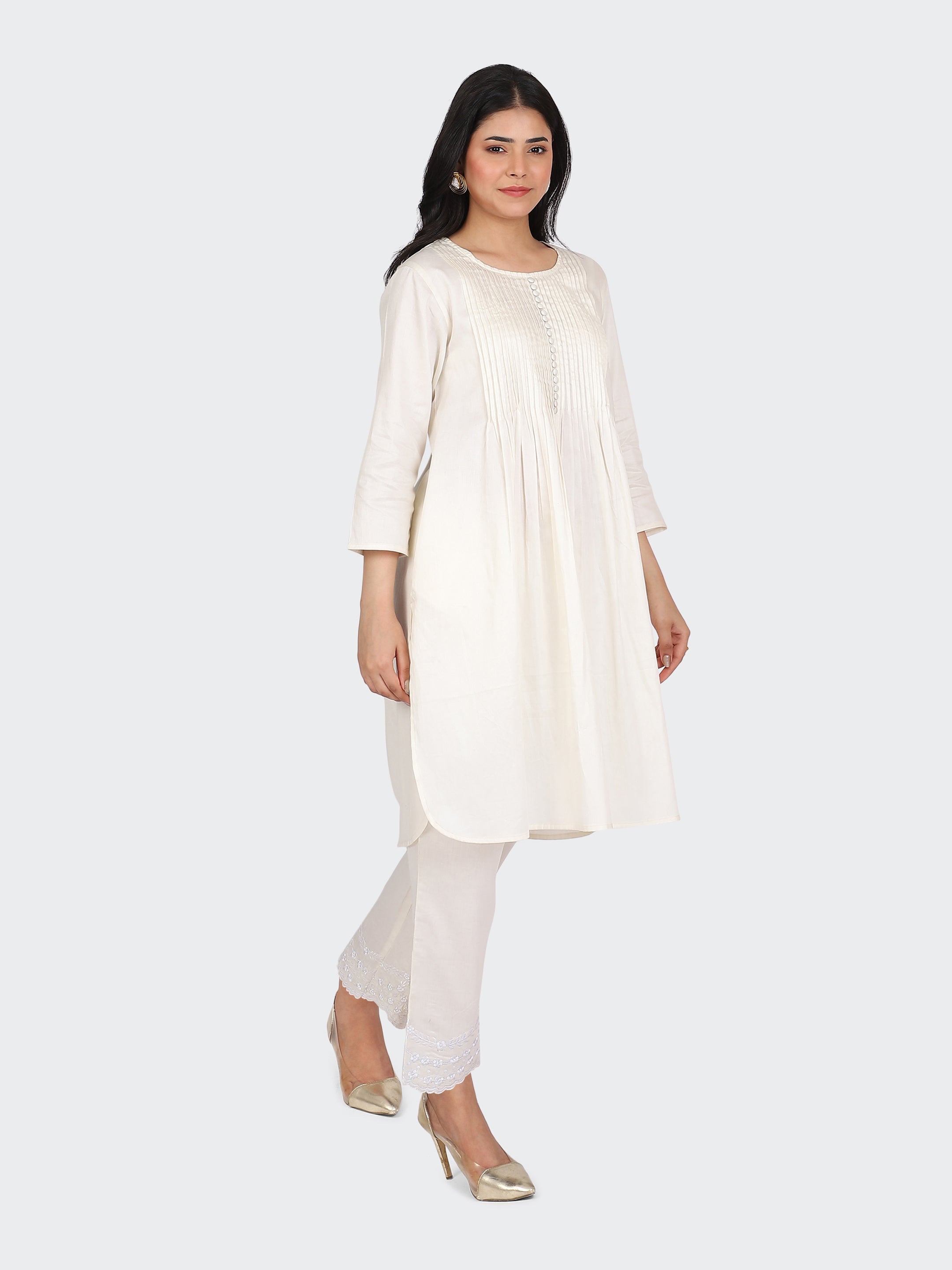 KURTA SET FEATURING PALAZZO, EMBROIDERY ON BOTTOM-CREAM