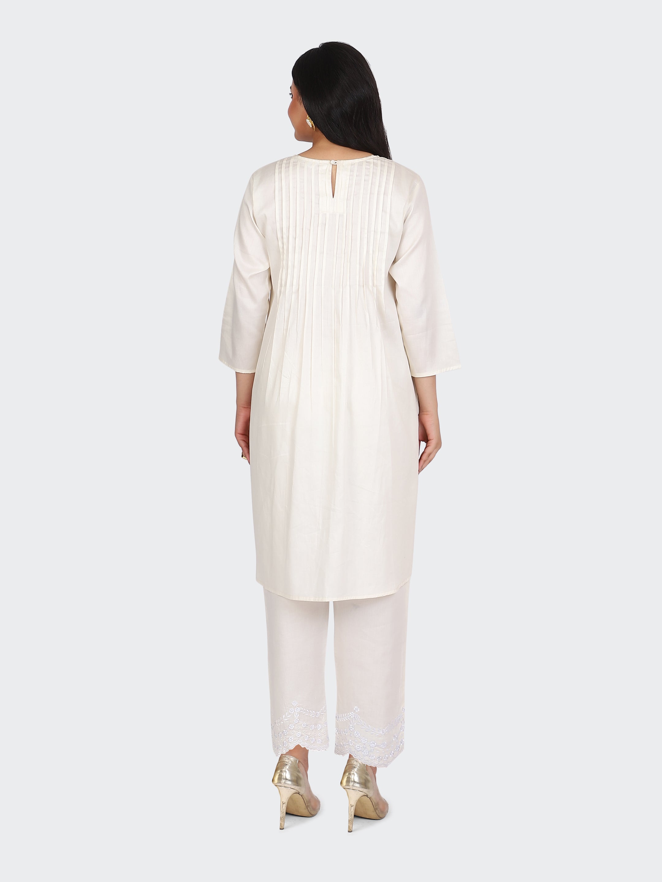 KURTA SET FEATURING PALAZZO, EMBROIDERY ON BOTTOM-CREAM