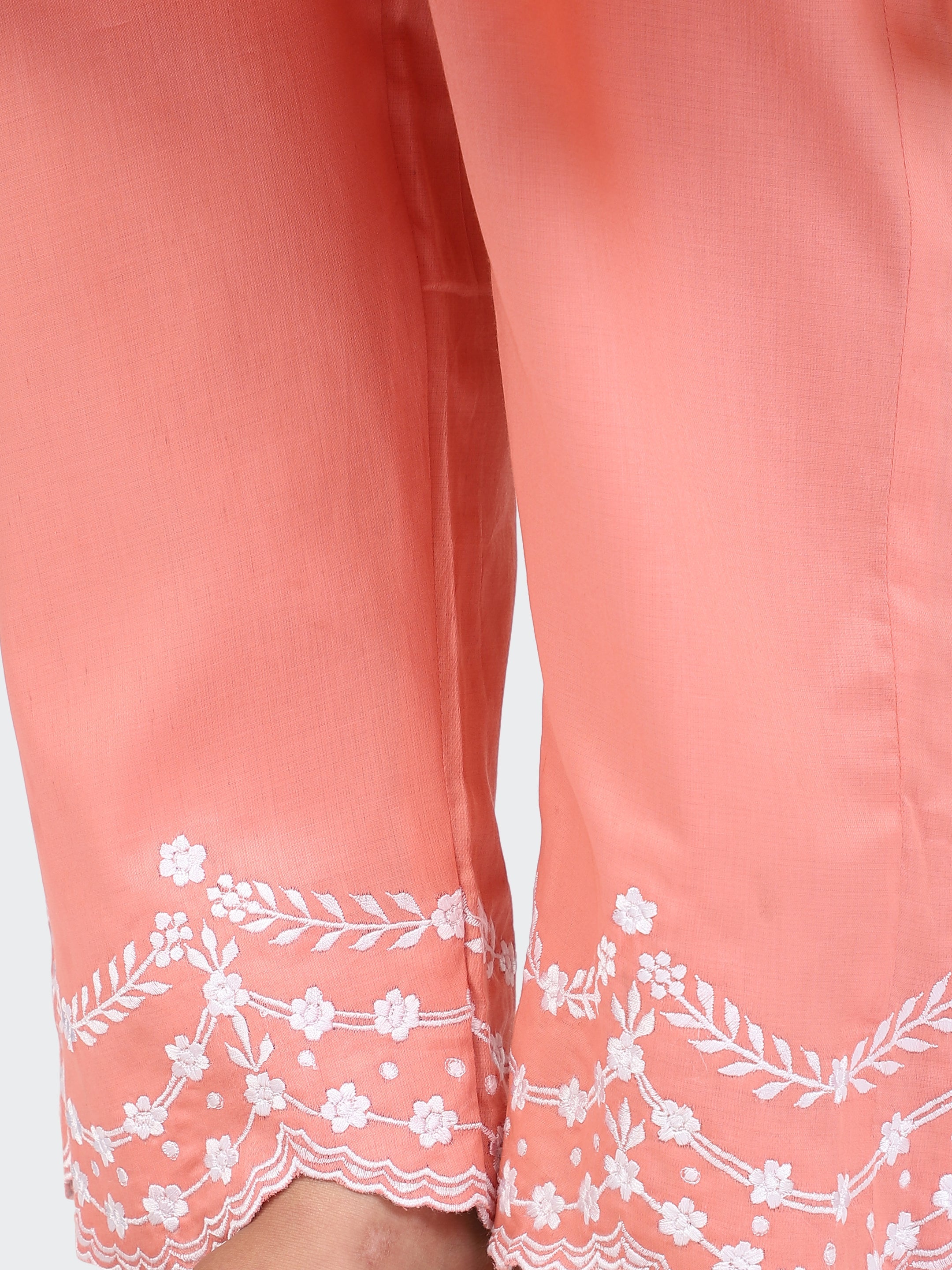 KURTA SET FEATURING PALAZZO, EMBROIDERY ON BOTTOM-PEACH