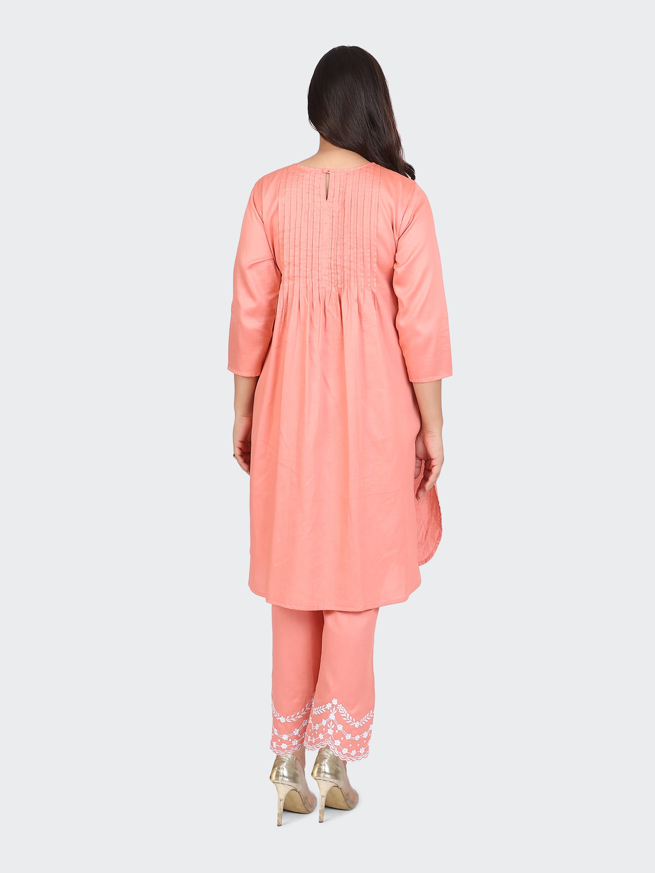 KURTA SET FEATURING PALAZZO, EMBROIDERY ON BOTTOM-PEACH