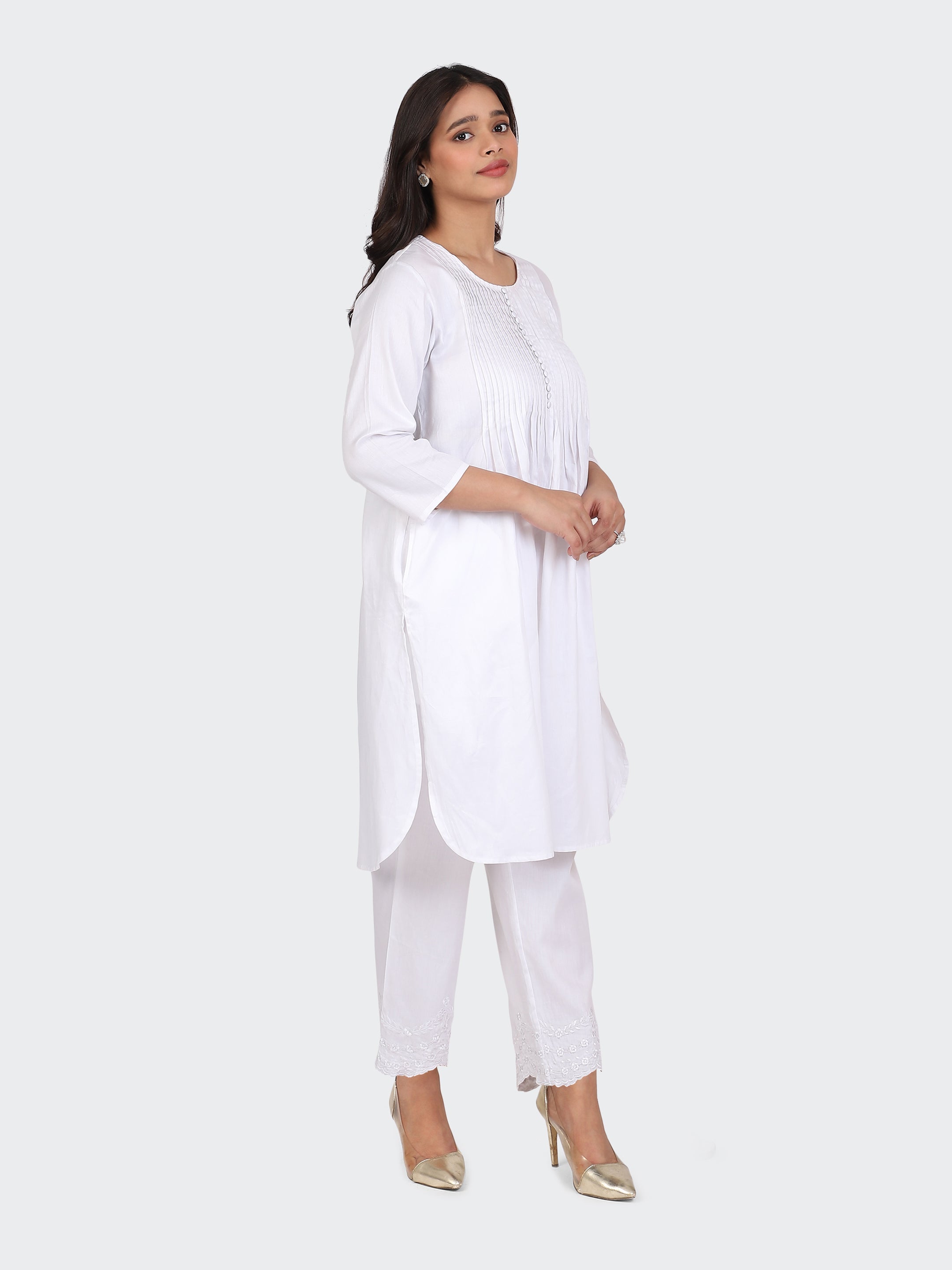 KURTA SET FEATURING PALAZZO, EMBROIDERY ON BOTTOM-WHITE