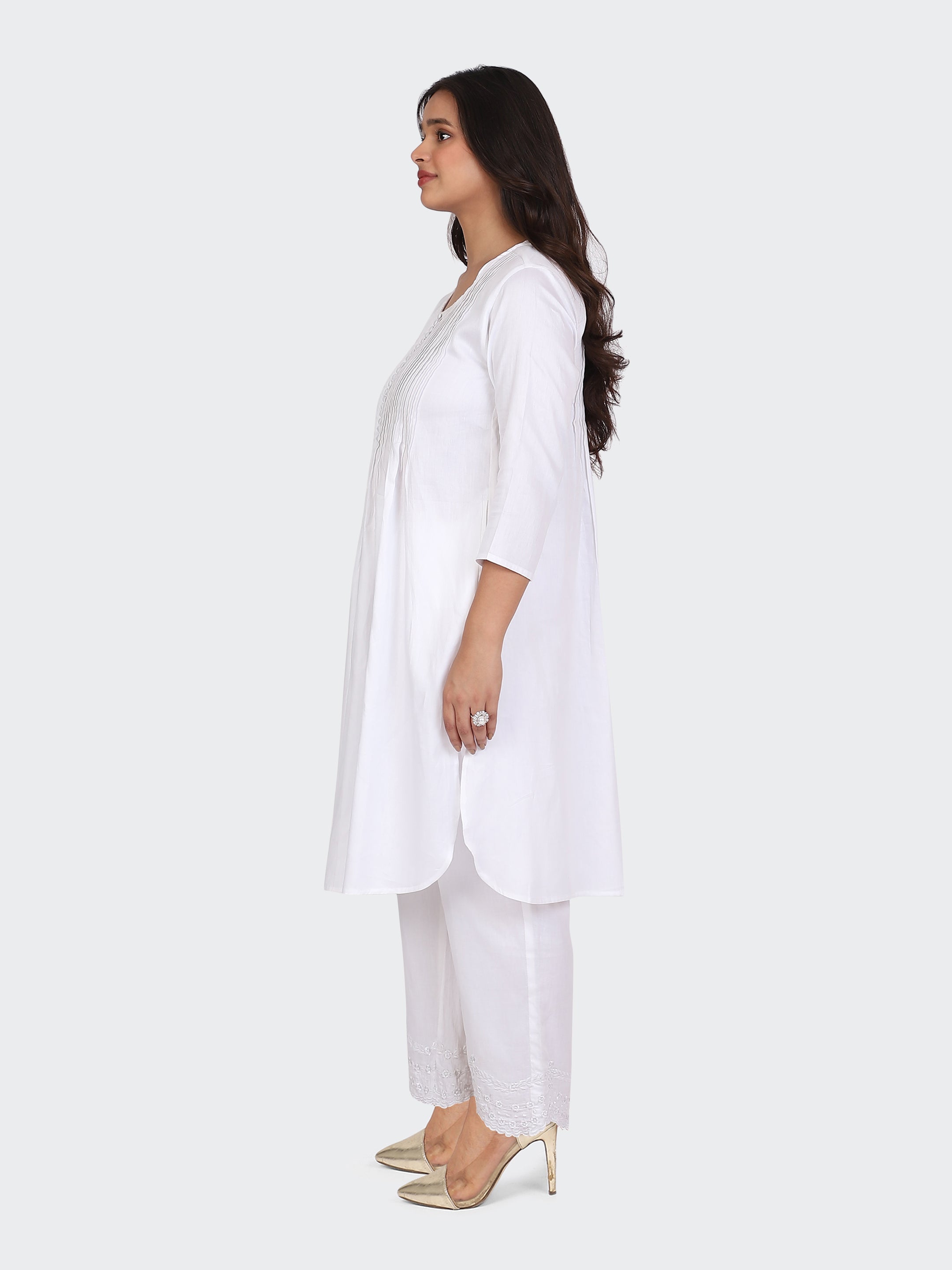 KURTA SET FEATURING PALAZZO, EMBROIDERY ON BOTTOM-WHITE