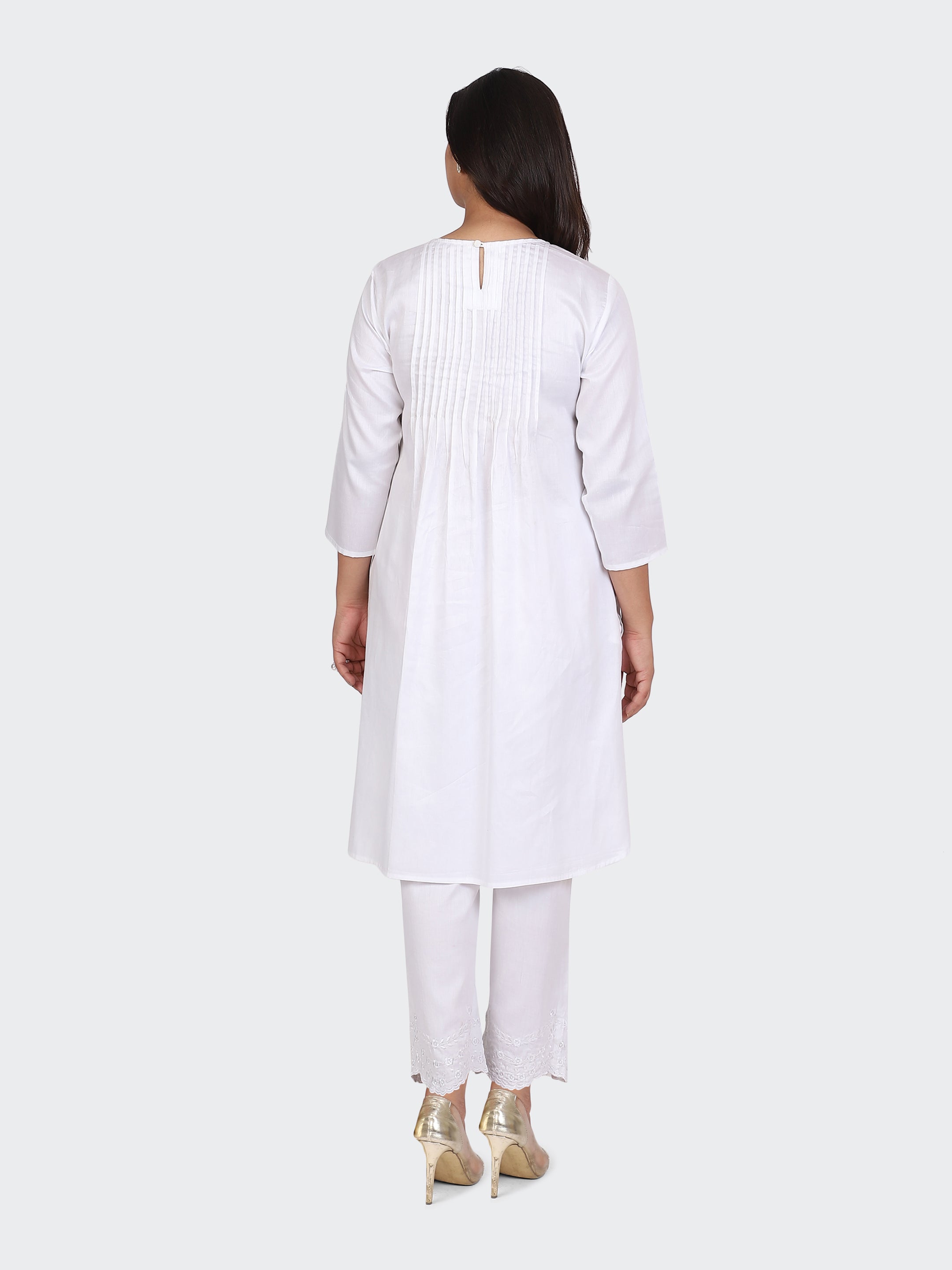 KURTA SET FEATURING PALAZZO, EMBROIDERY ON BOTTOM-WHITE