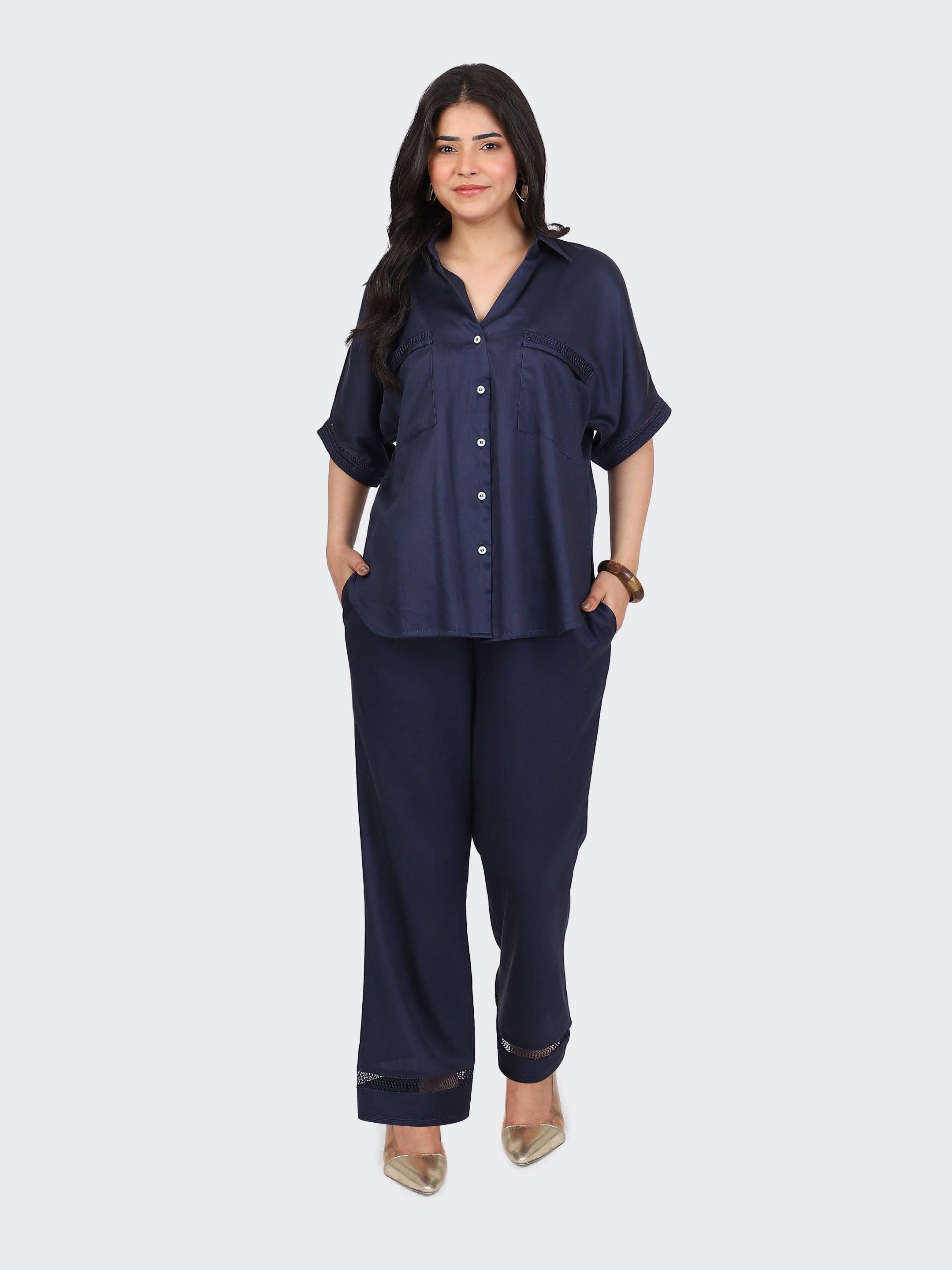 CO-ORDS DECORATIVE LACES ON POCKETS, SLEEVES, BACK, AND PANT BOTTOM-NAVY