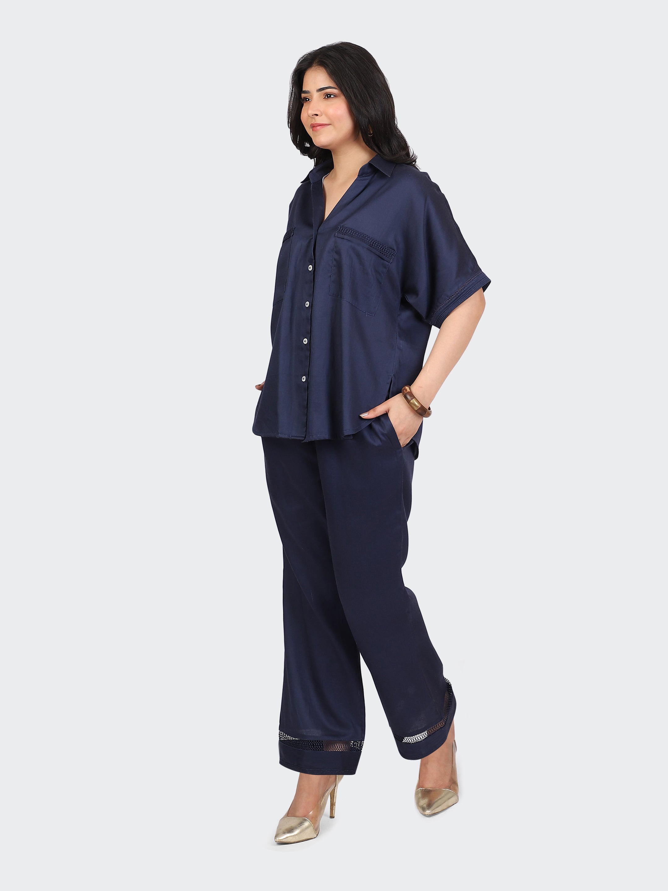 CO-ORDS DECORATIVE LACES ON POCKETS, SLEEVES, BACK, AND PANT BOTTOM-NAVY