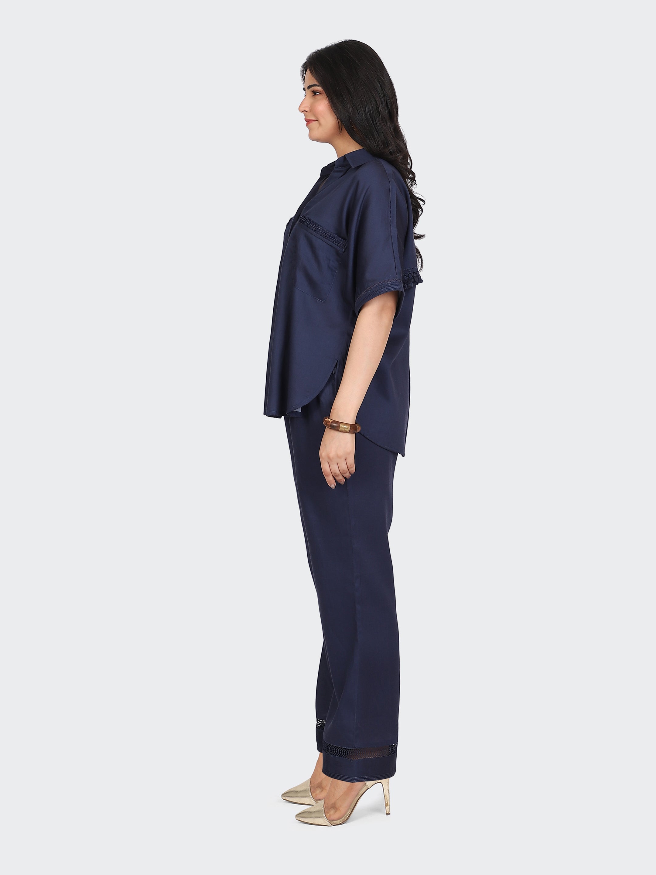 CO-ORDS DECORATIVE LACES ON POCKETS, SLEEVES, BACK, AND PANT BOTTOM-NAVY