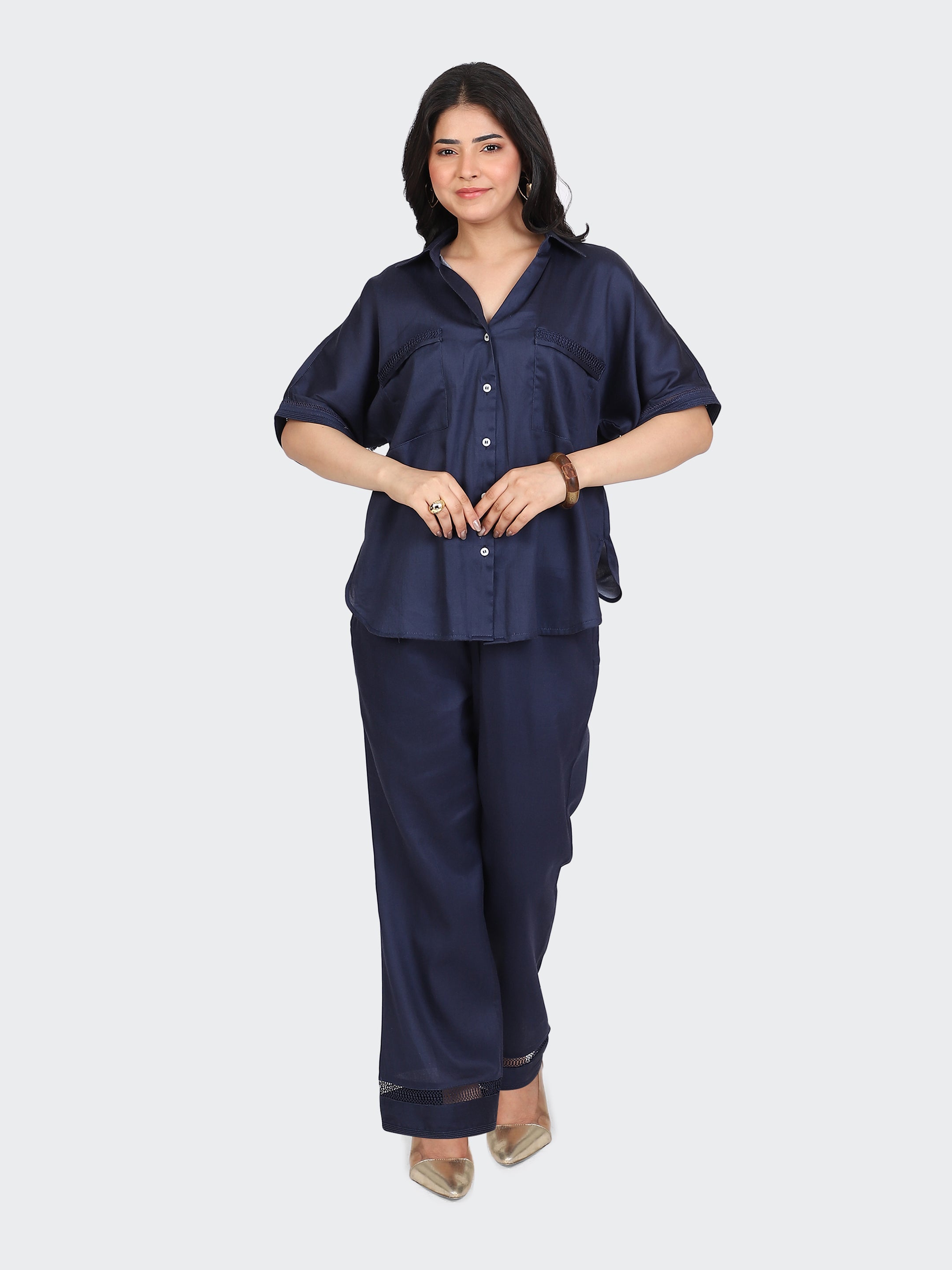 CO-ORDS DECORATIVE LACES ON POCKETS, SLEEVES, BACK, AND PANT BOTTOM-NAVY