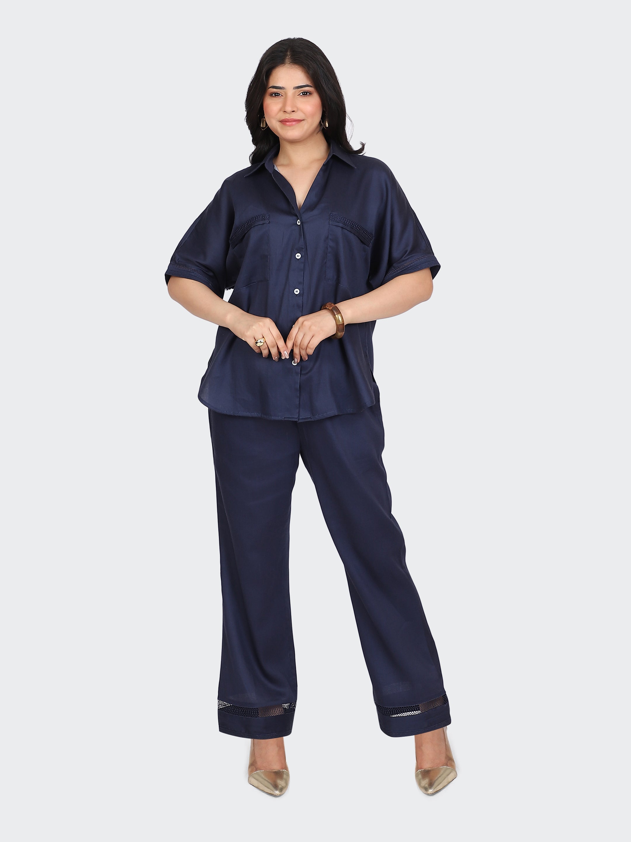 CO-ORDS DECORATIVE LACES ON POCKETS, SLEEVES, BACK, AND PANT BOTTOM-NAVY