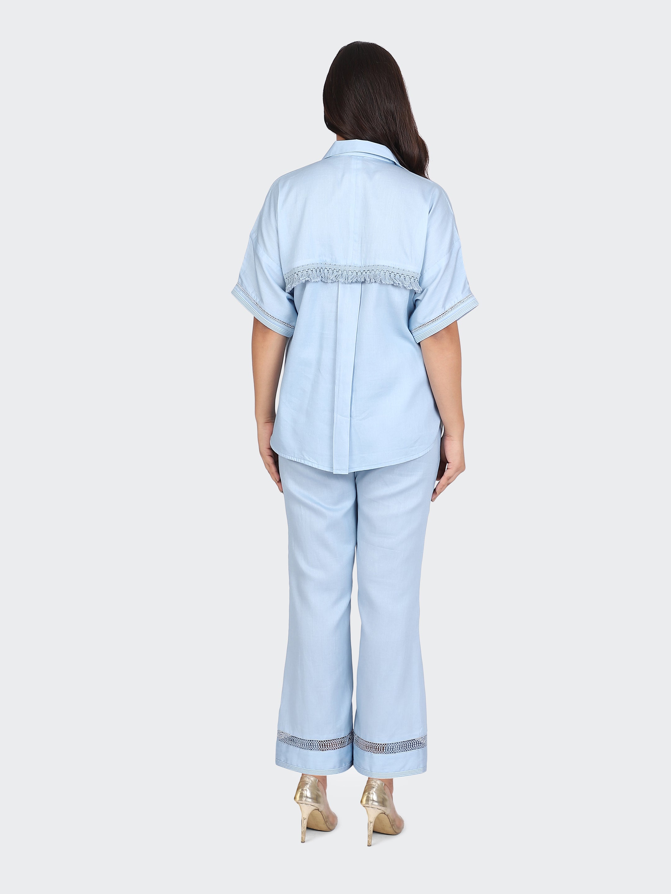 CO-ORDS DECORATIVE LACES ON POCKETS, SLEEVES, BACK, AND PANT BOTTOM-SKYBLUE