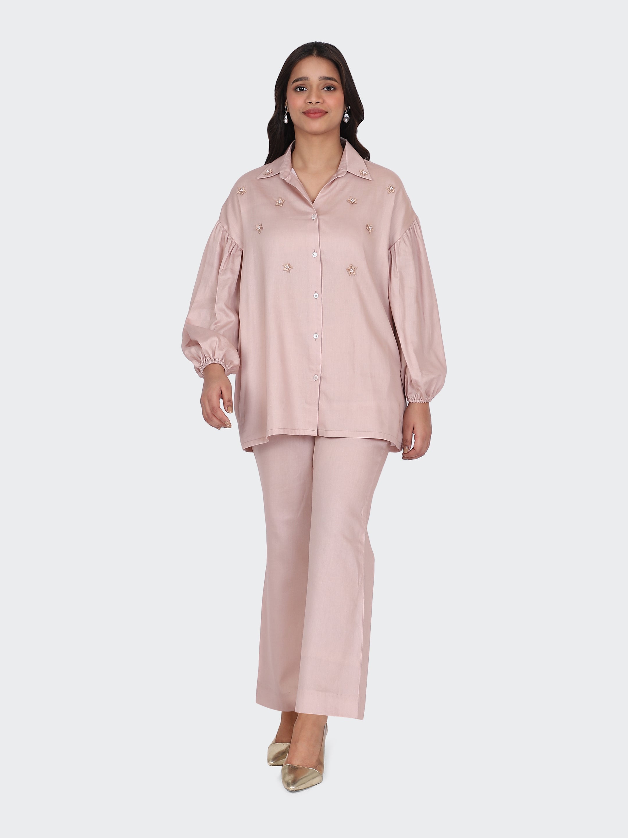 FINE COTTON COMFORTABLE CO-ORD SET-DUSTY ROSE