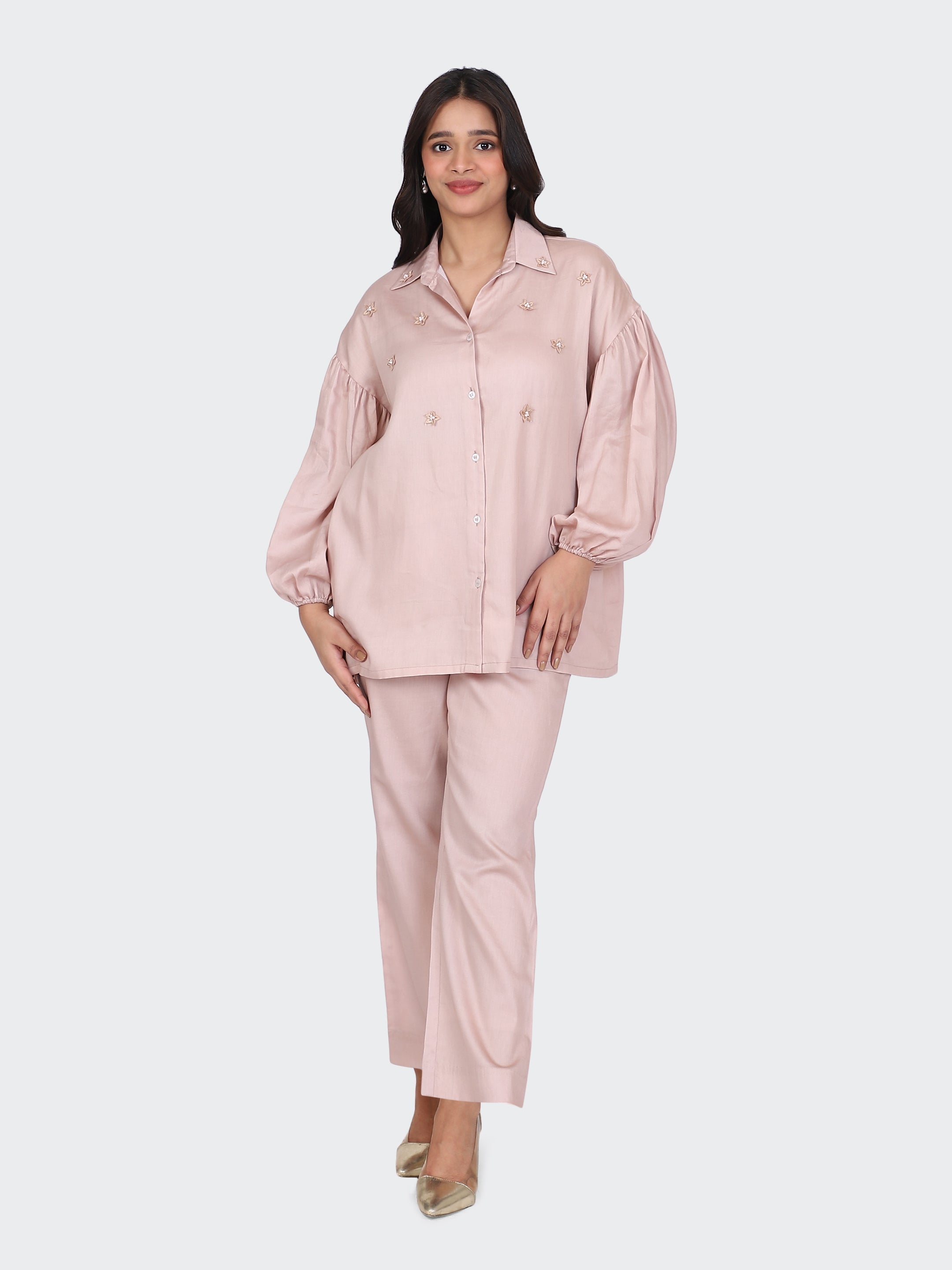 FINE COTTON COMFORTABLE CO-ORD SET-DUSTY ROSE