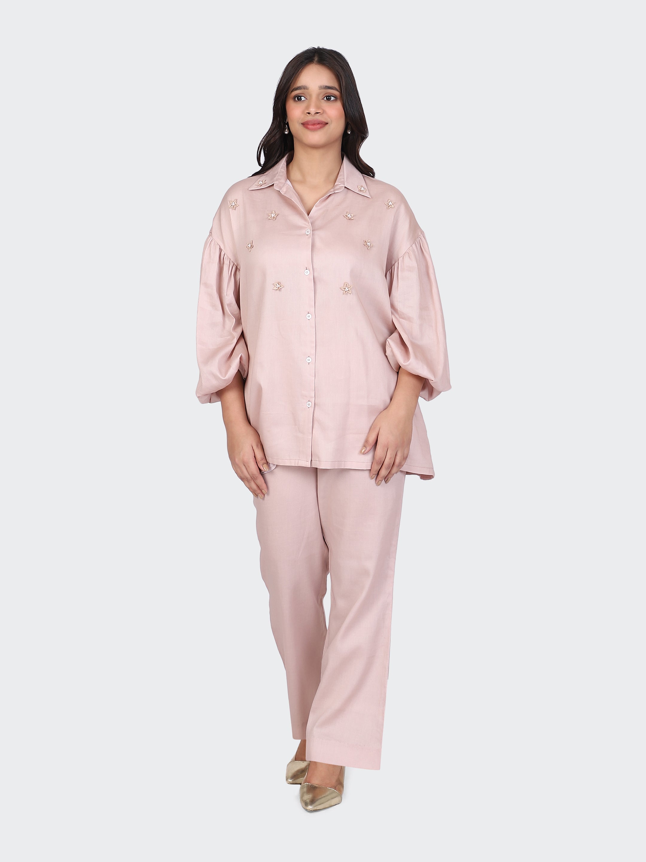 FINE COTTON COMFORTABLE CO-ORD SET-DUSTY ROSE