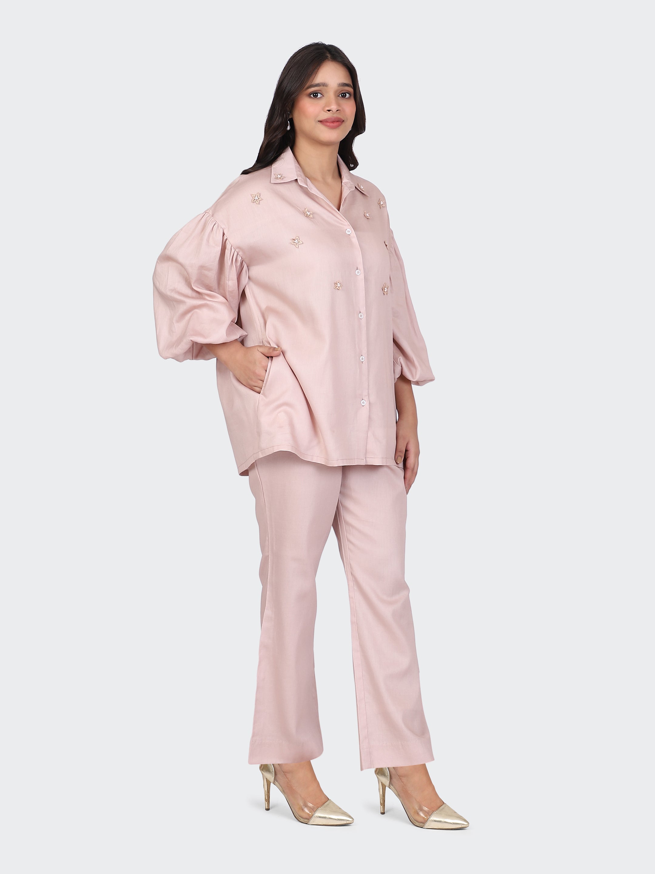 FINE COTTON COMFORTABLE CO-ORD SET-DUSTY ROSE