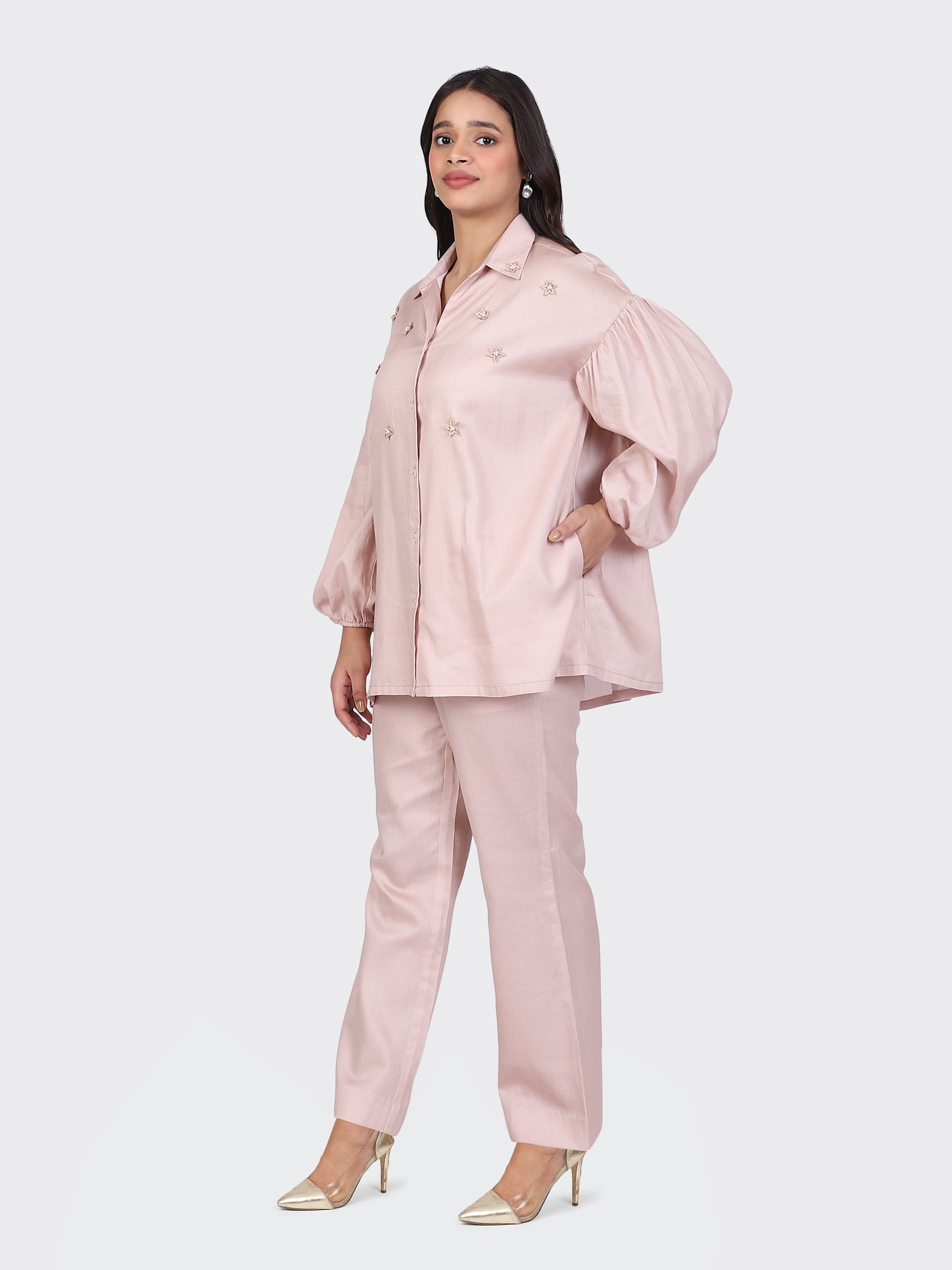 FINE COTTON COMFORTABLE CO-ORD SET-DUSTY ROSE