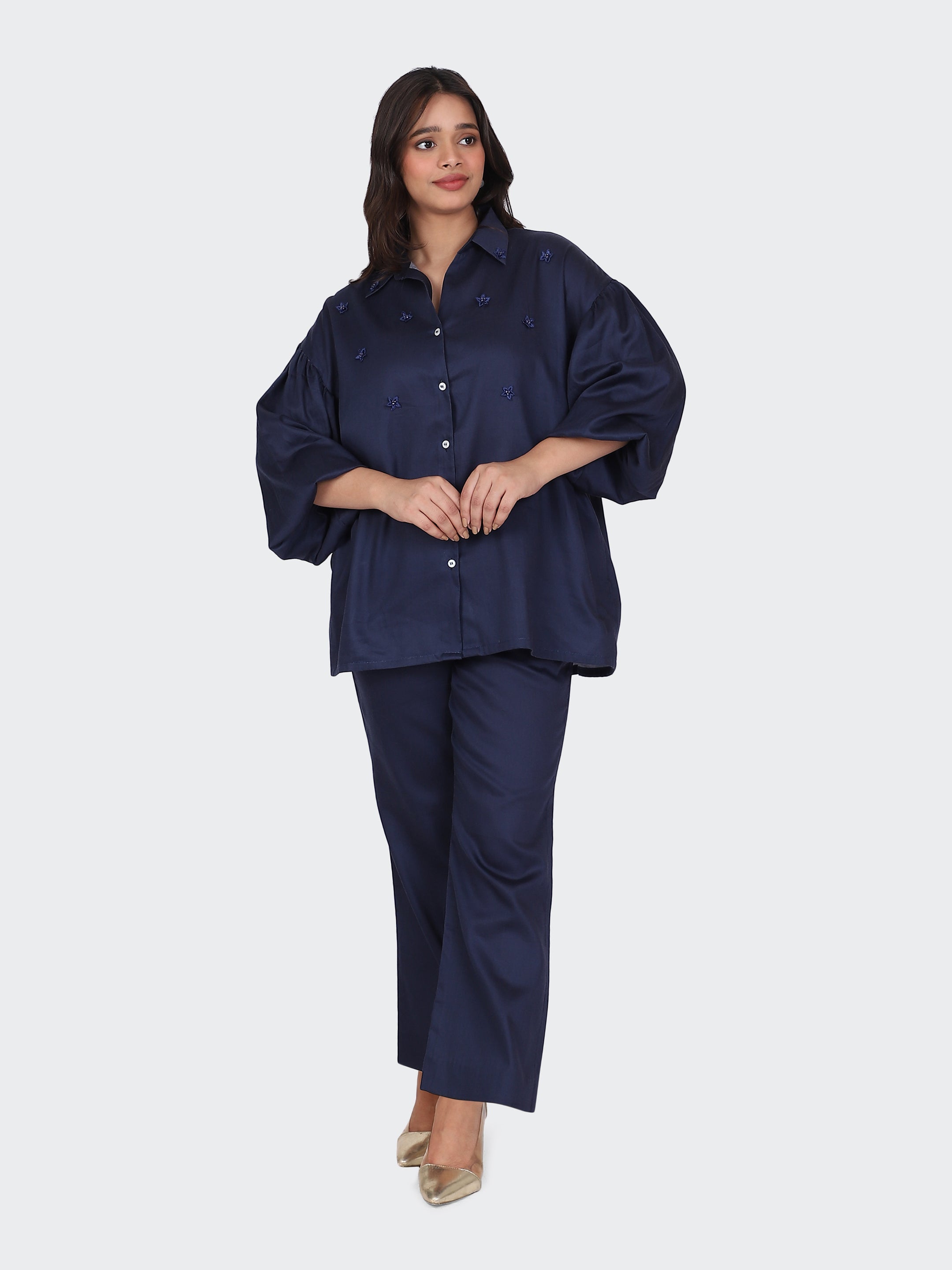 FINE COTTON COMFORTABLE CO-ORD SET-NAVY