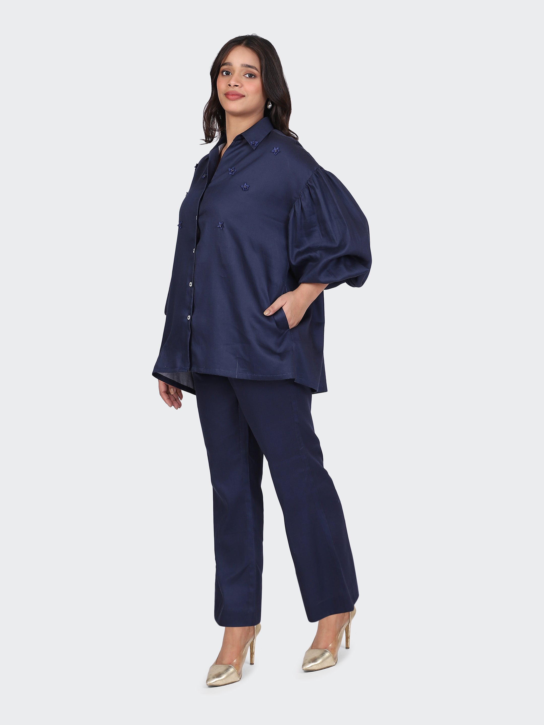 FINE COTTON COMFORTABLE CO-ORD SET-NAVY