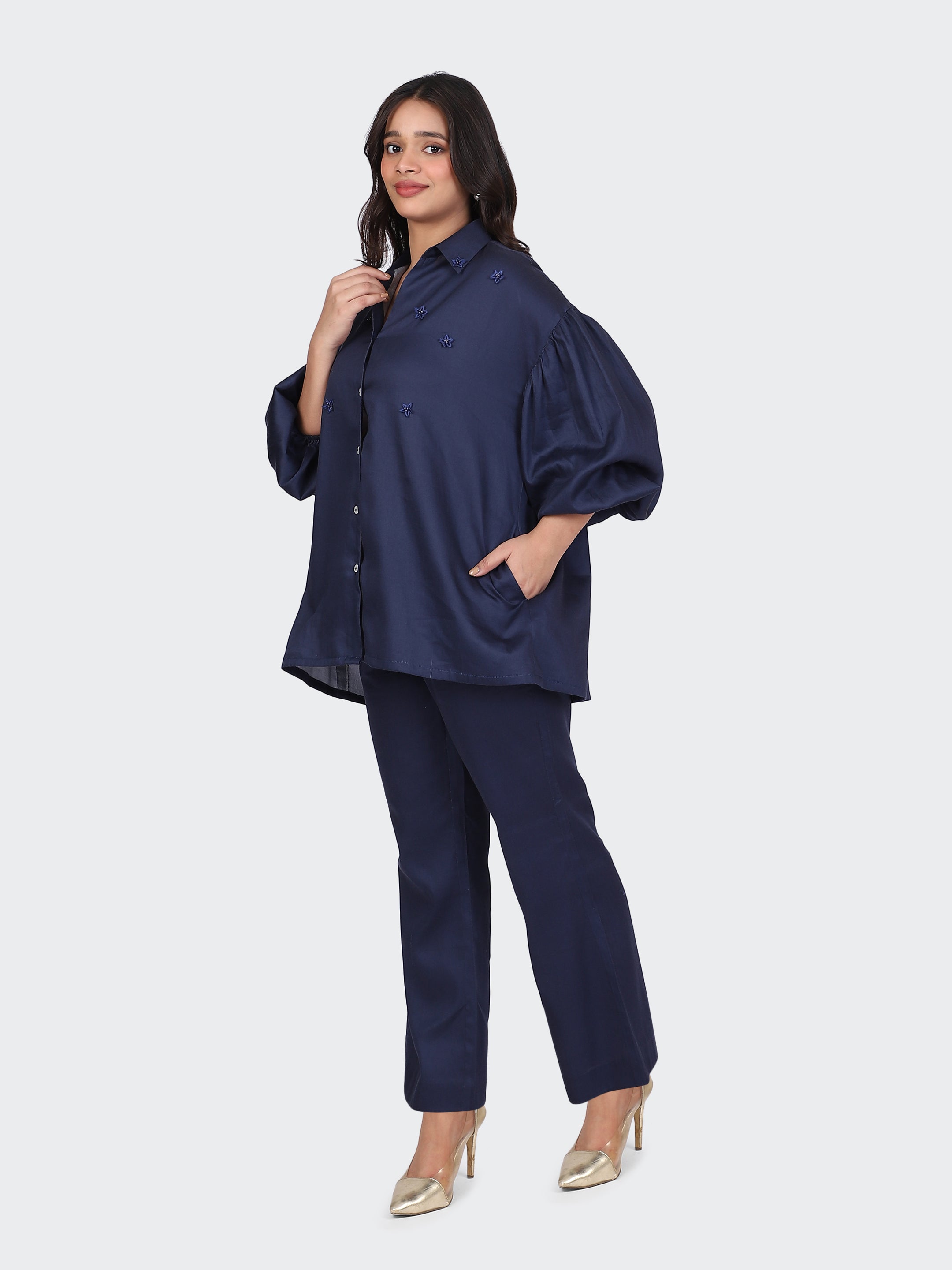 FINE COTTON COMFORTABLE CO-ORD SET-NAVY
