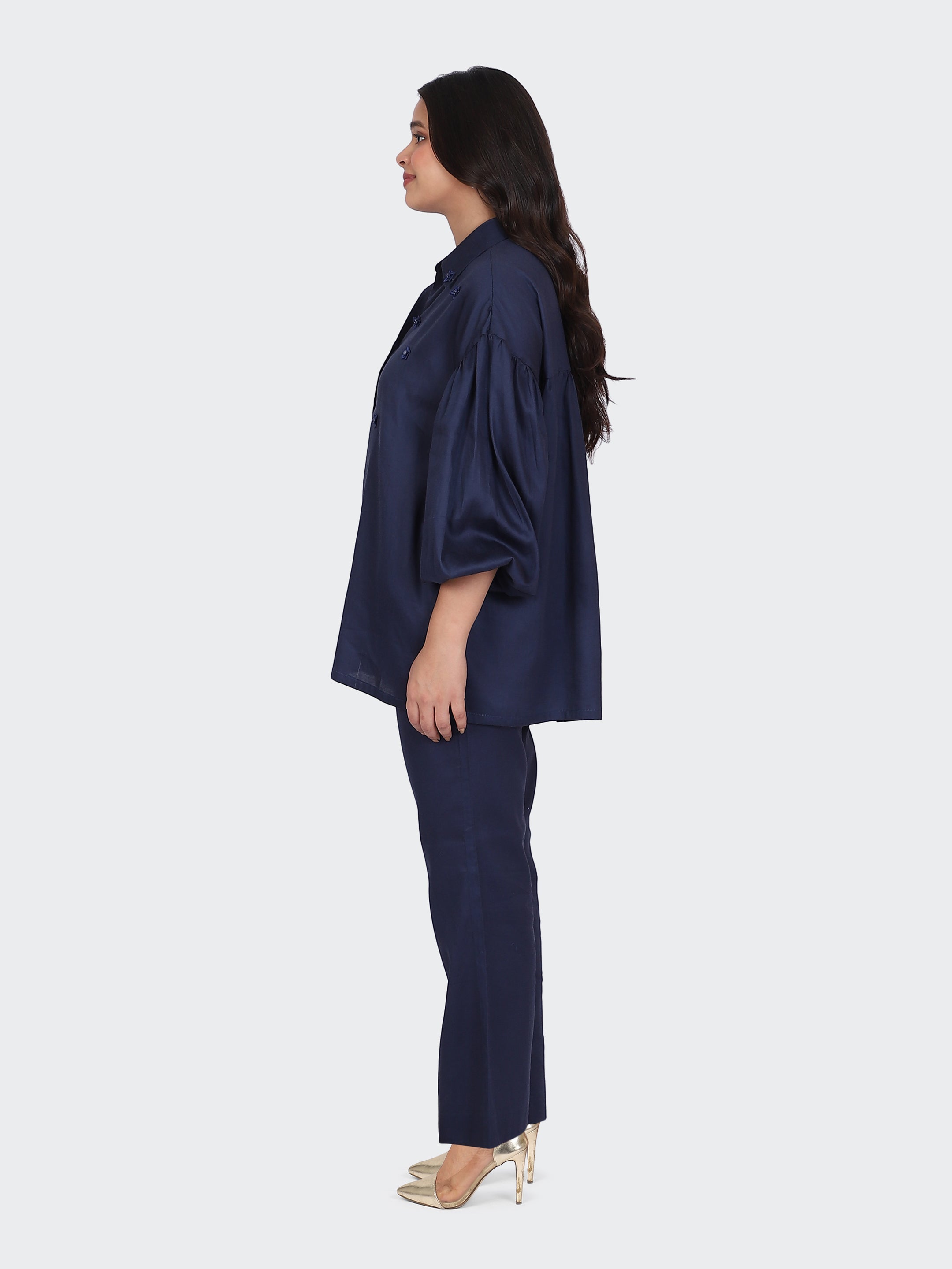 FINE COTTON COMFORTABLE CO-ORD SET-NAVY