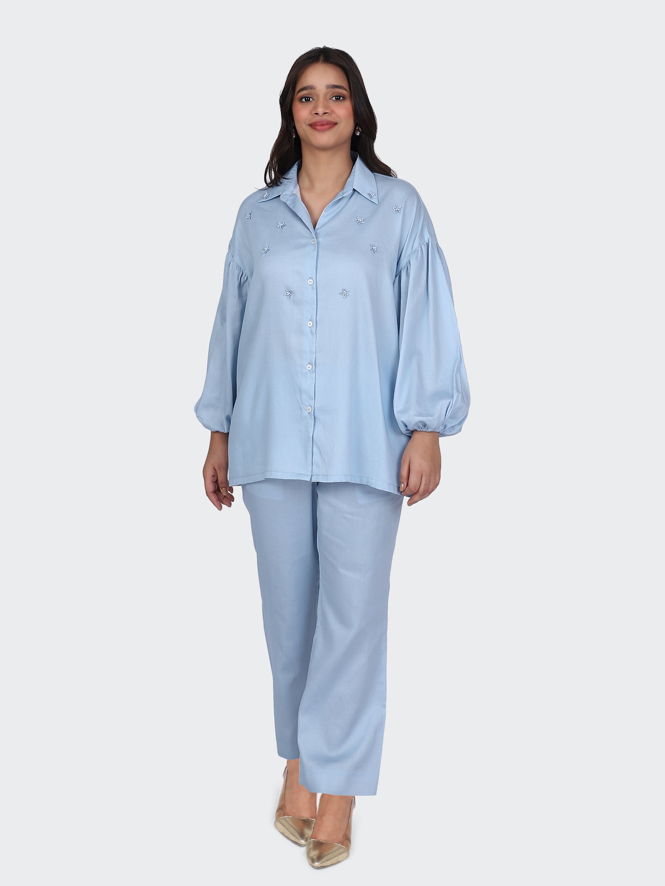 FINE COTTON COMFORTABLE CO-ORD SET-SKYBLUE